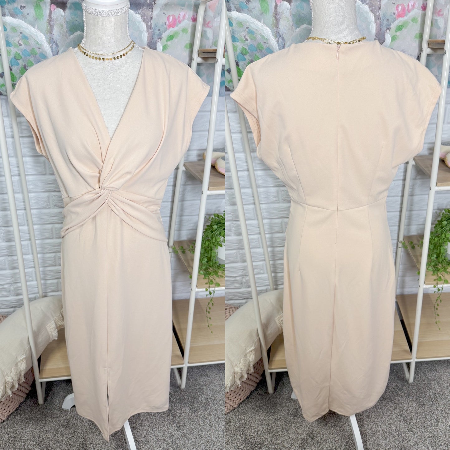 Cupshe New Beige Plunging Twist Split Hem Midi Dress (M)
