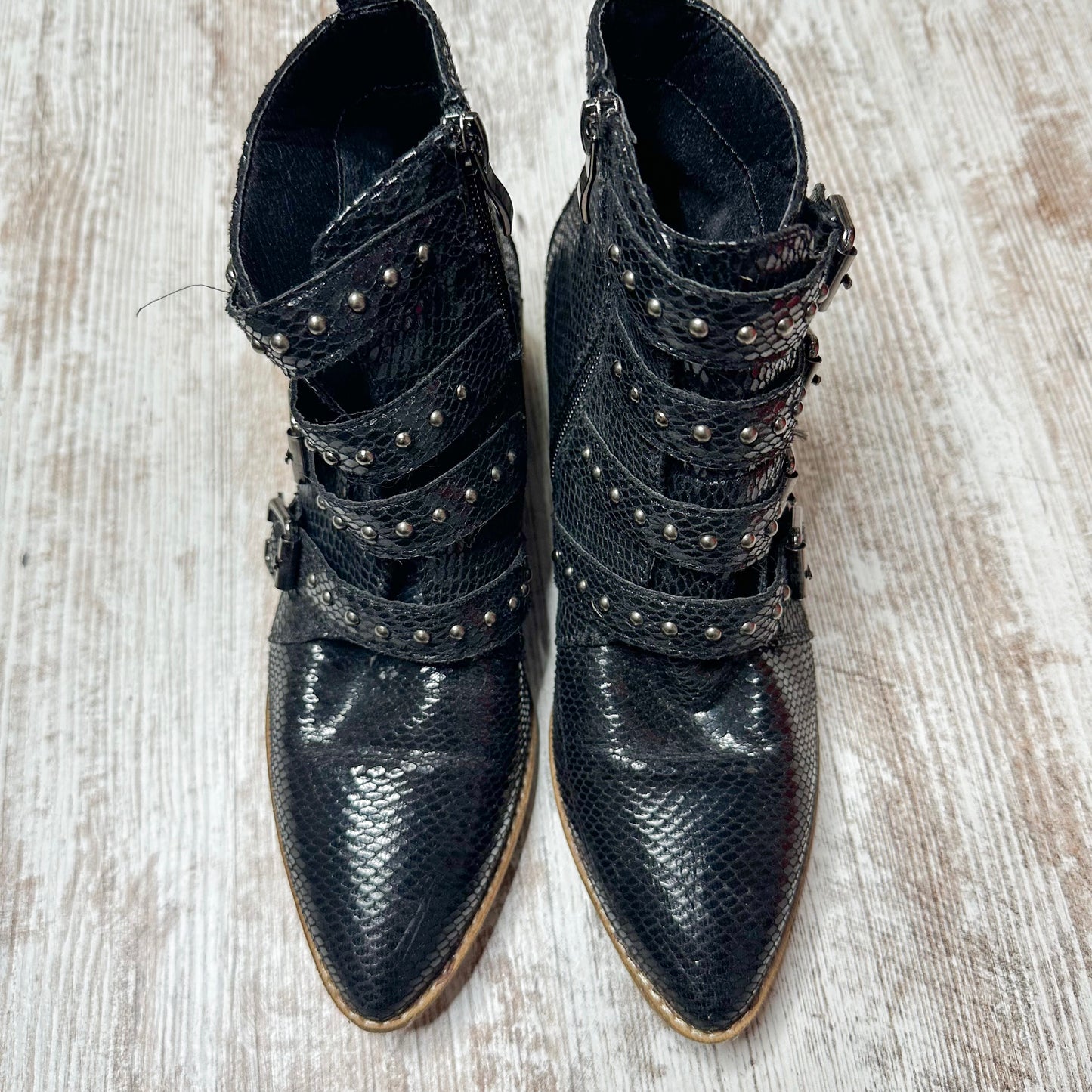 CCOCCI Black Snake Print Buckle Ankle Boots Size 7