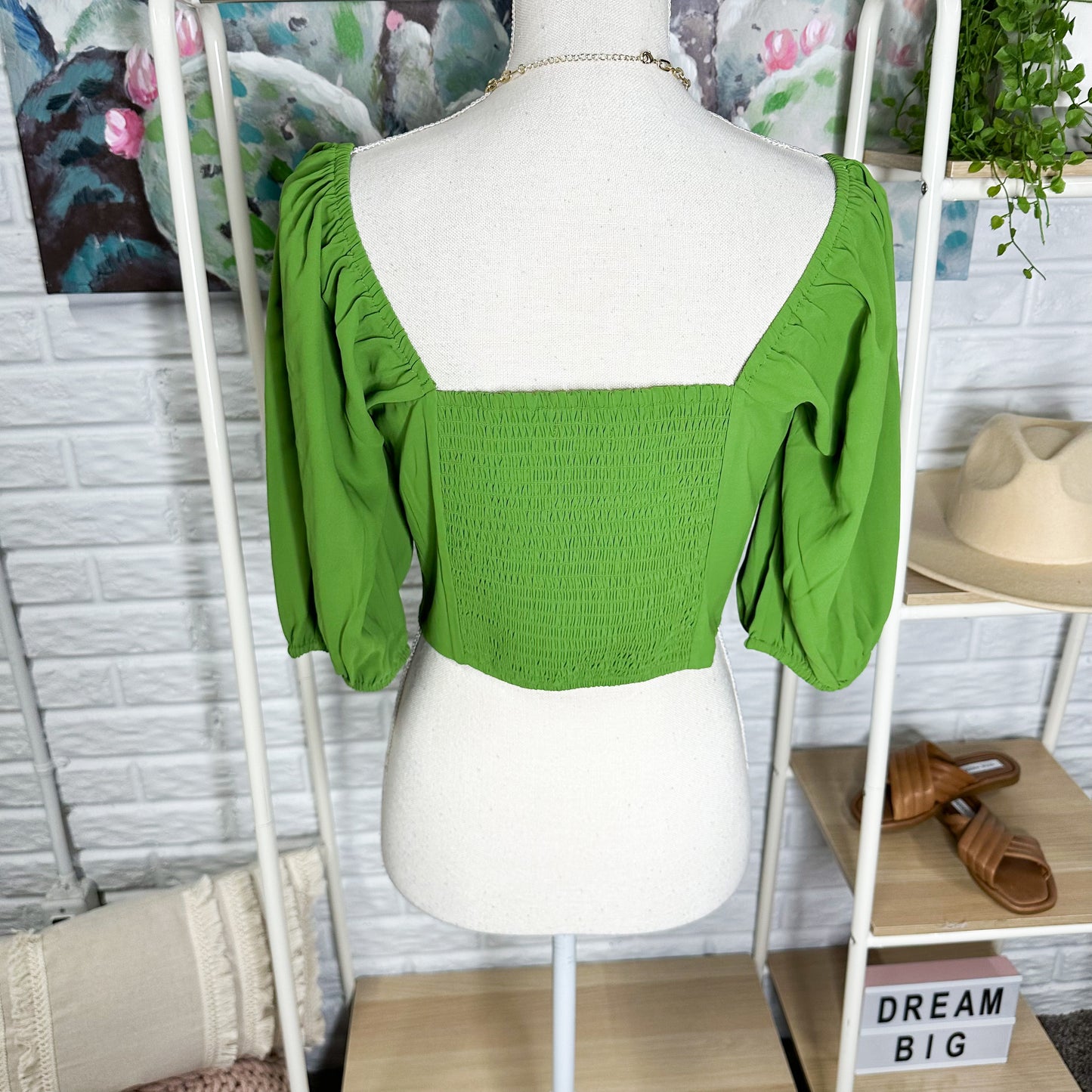 Abercrombie & Fitch New Green Puff Sleeve Corset top Size Medium