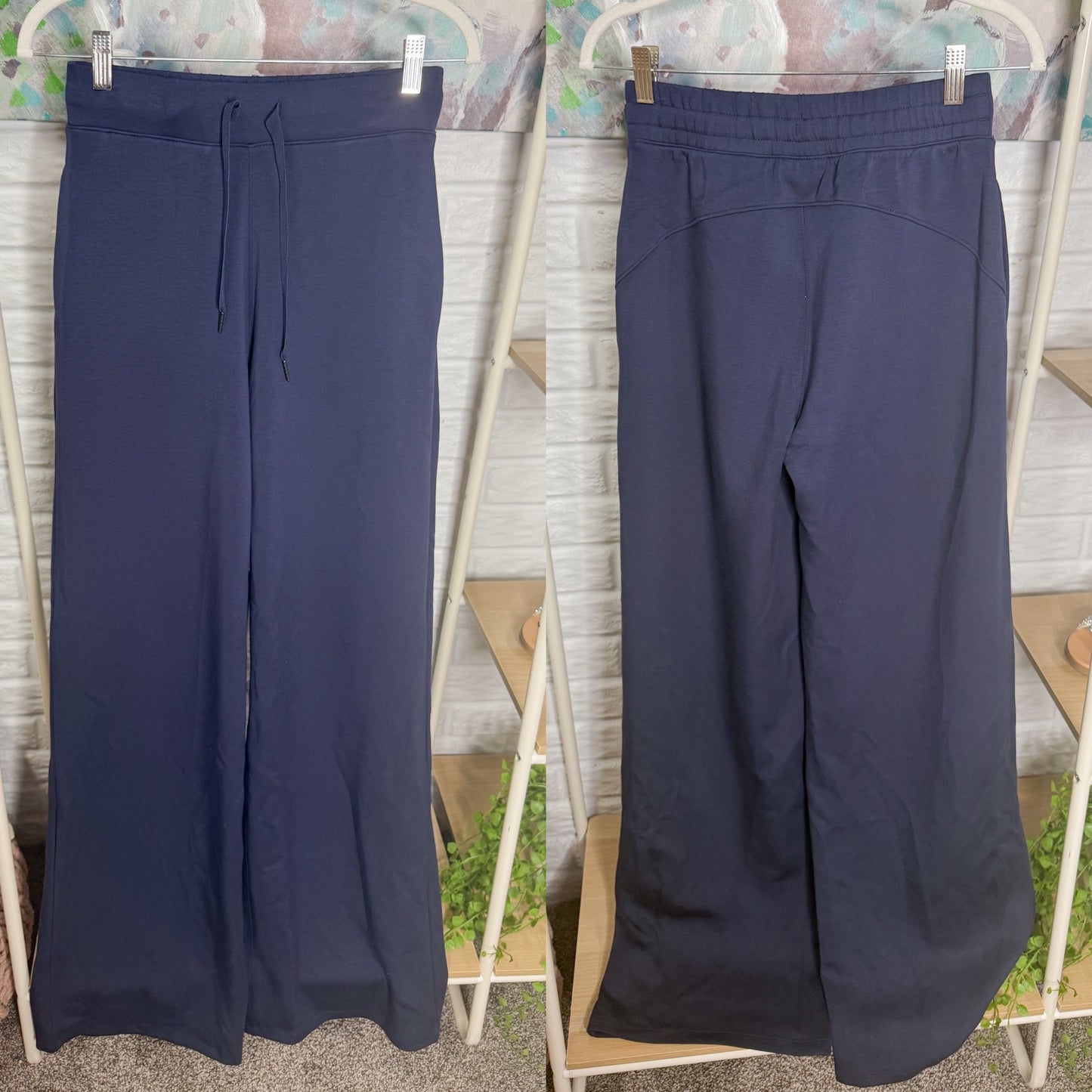 American Tall New PULL-ON TIE WAIST WIDE LEG PANTS FOR TALL WOMEN IN NAVY (Small XT)