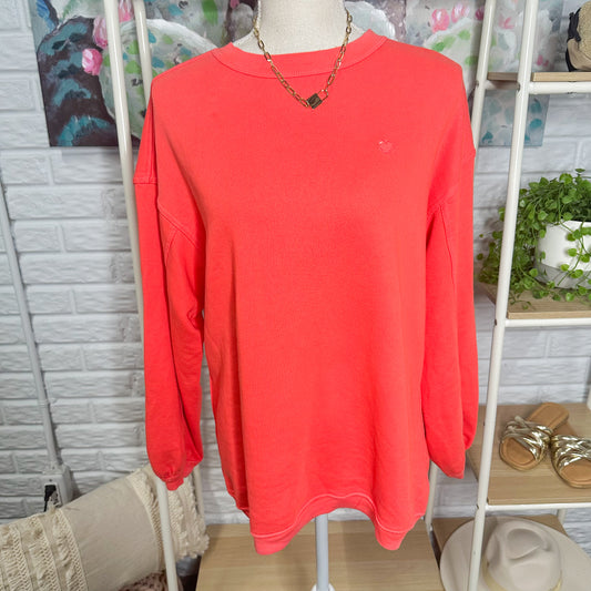 Aerie Oversized Embroidered Heart Real Crew Sweatshirt in Resort Red (XXS)