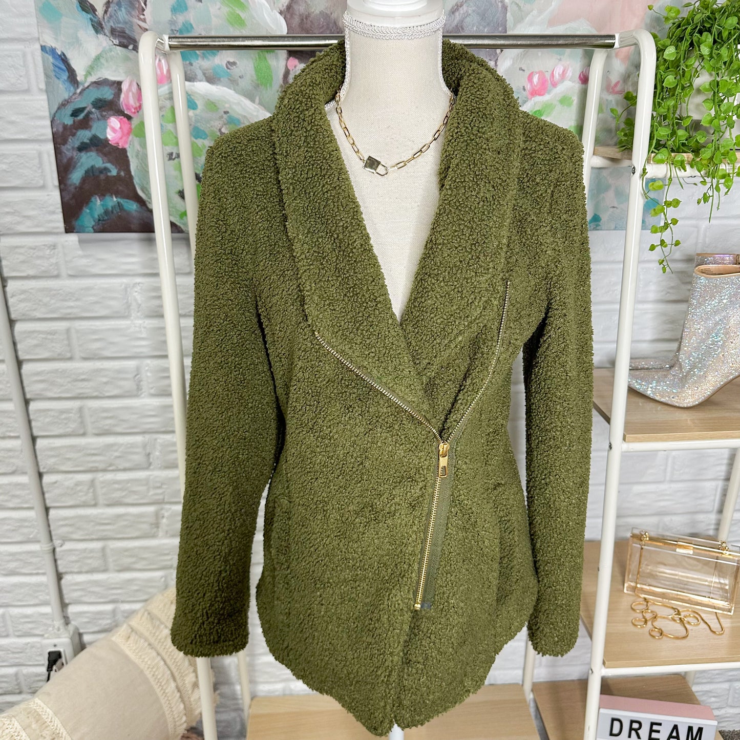 Maurice’s New Olive Teddy Sherpa Jacket Size Small