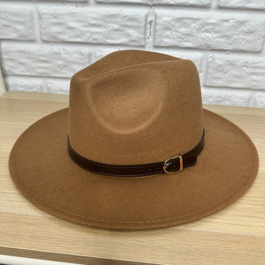 Khaki Brown Wide Brim Fedora Hat