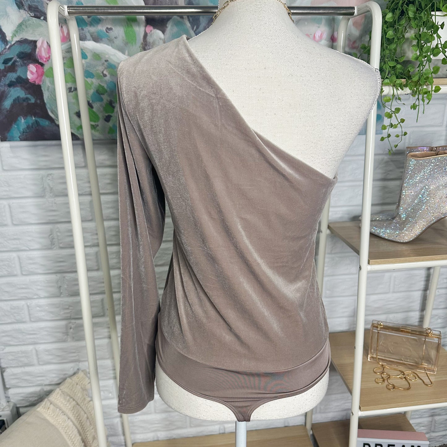 Express New Velvet One Shoulder Bodysuit Size Large