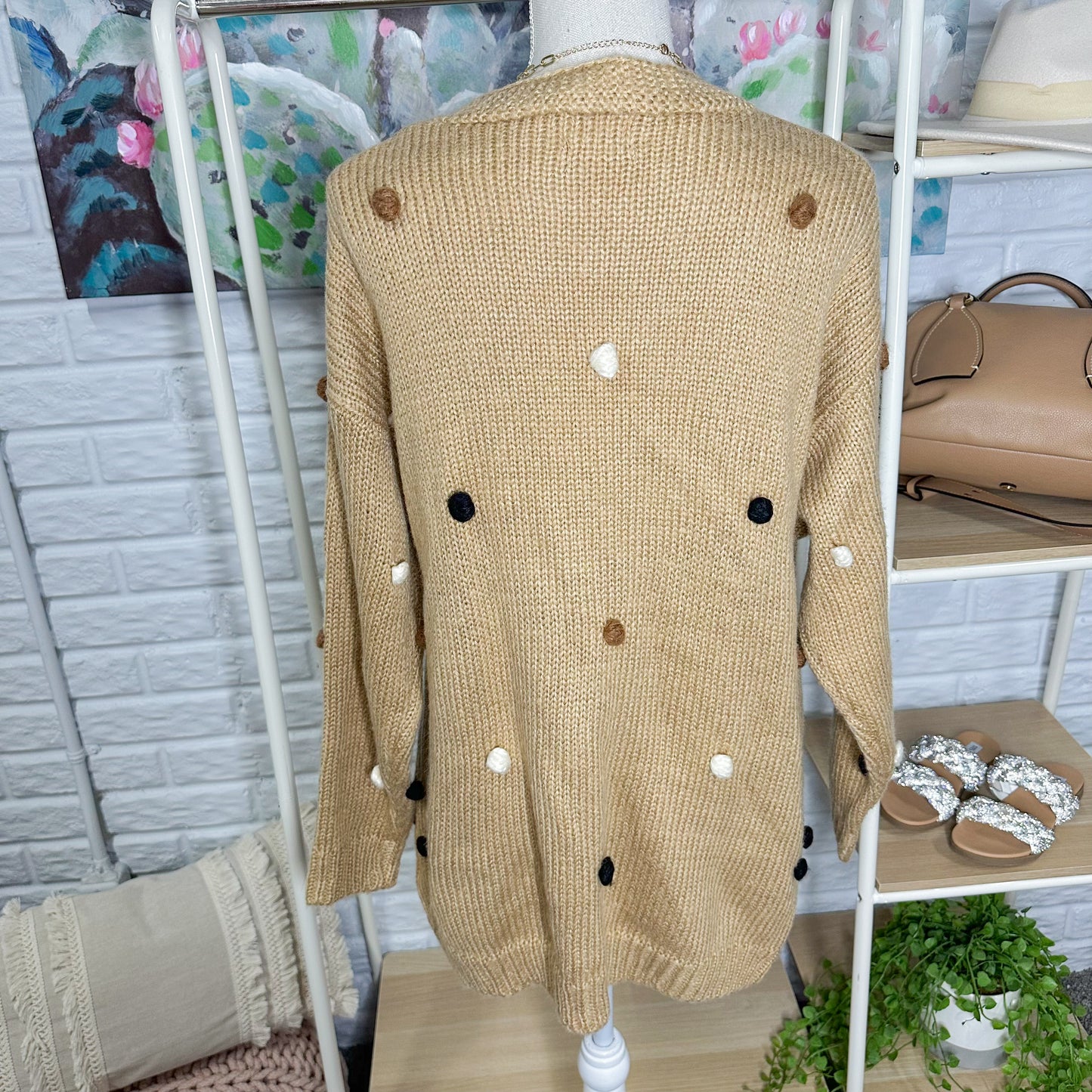 Bibi Tan Chunky Pom Pom Cardigan Size Medium