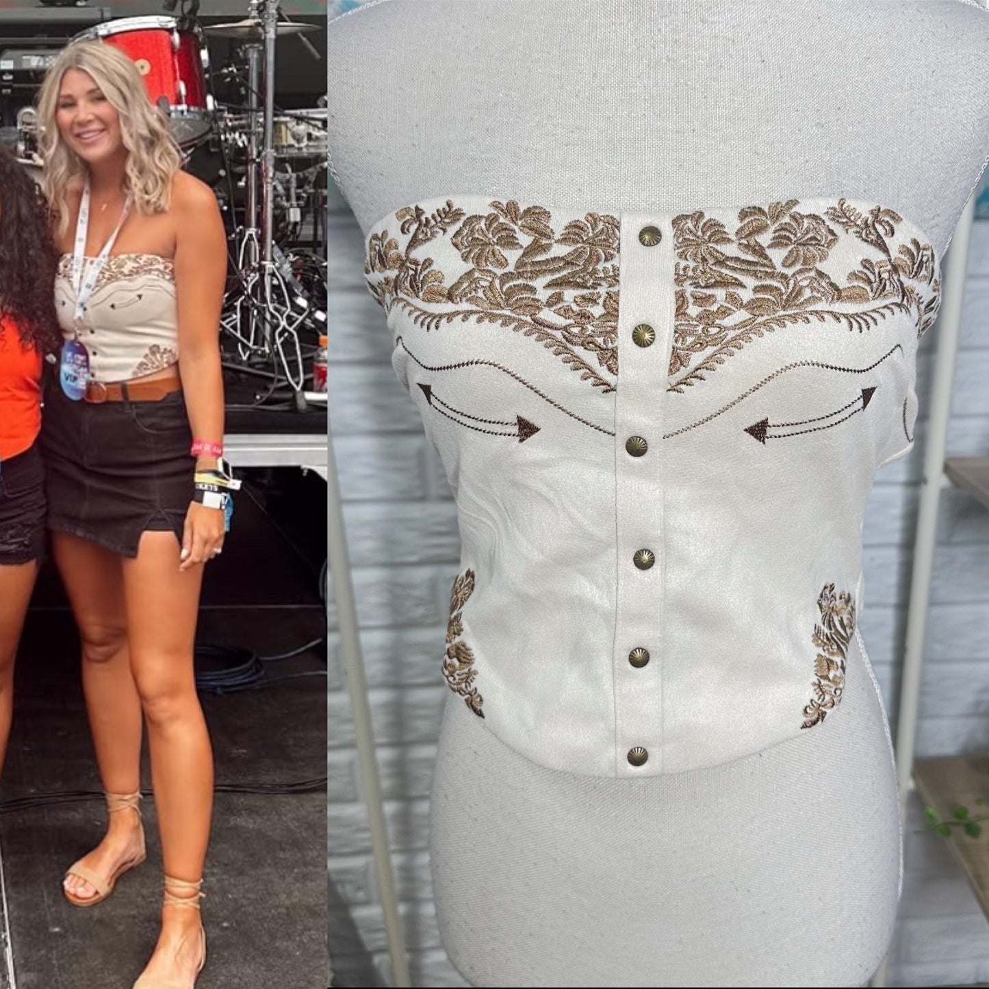 Lilyful Suede Embroidered Tube Top (M)