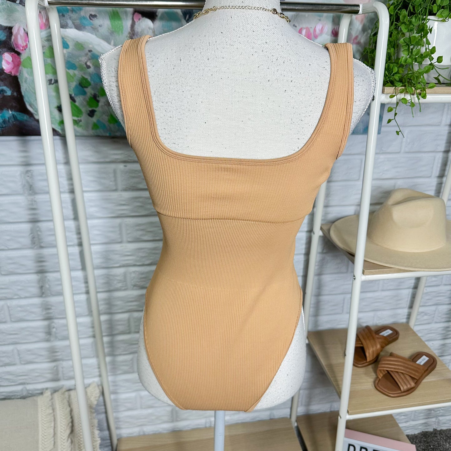 Nude Ribbed Compression Bodysuit Size Large