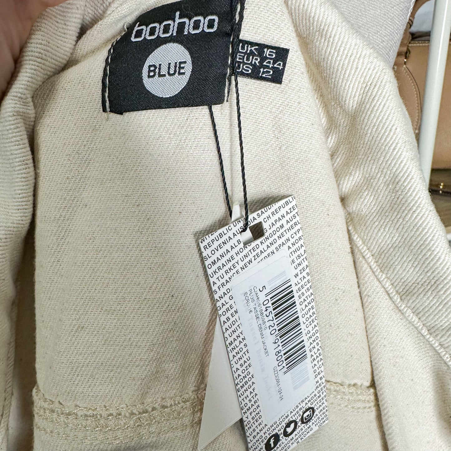 Boohoo New Plus Tassel Denim Jacket Size 12