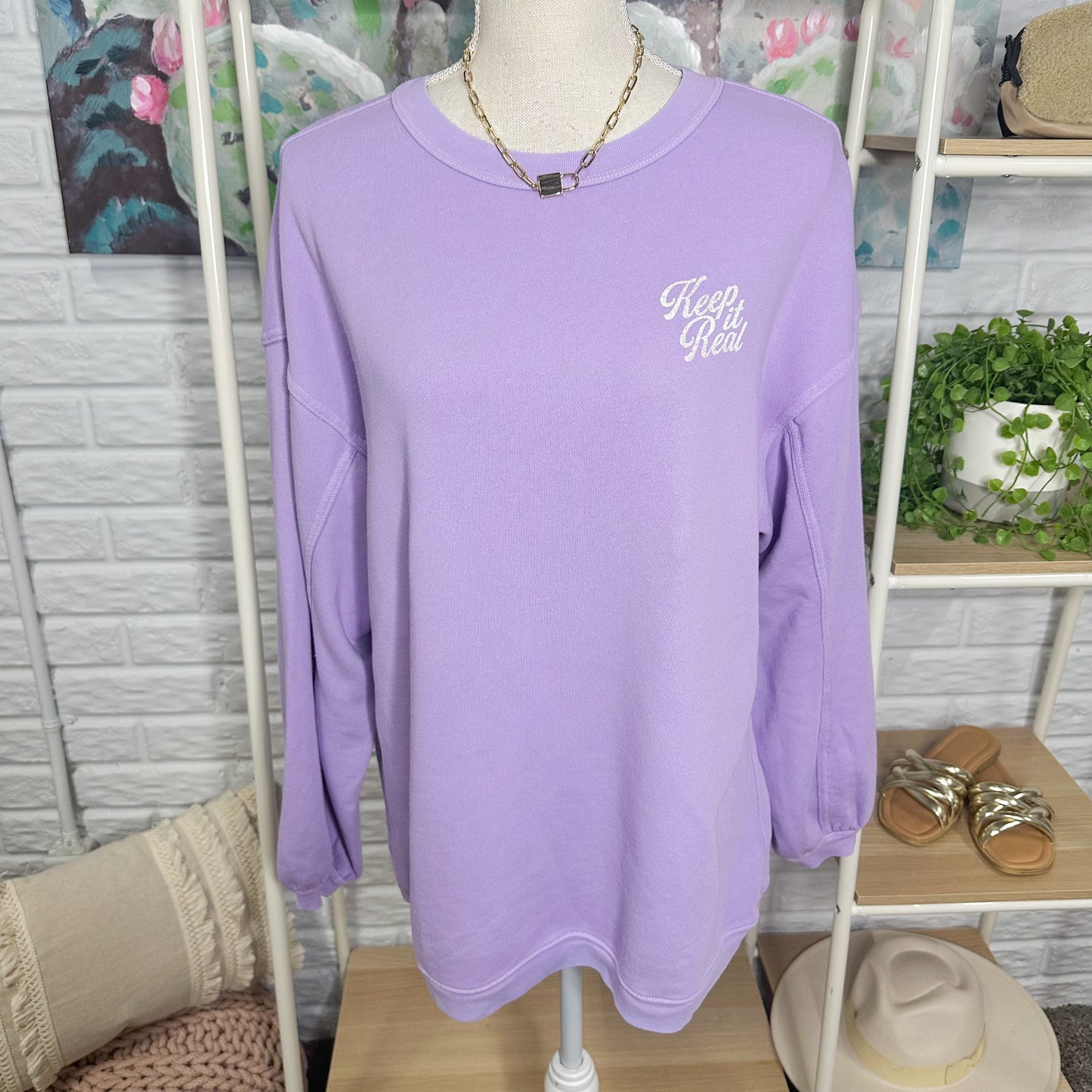 Aerie Purple Keep It Real Crewneck Sweatshirt (XS)