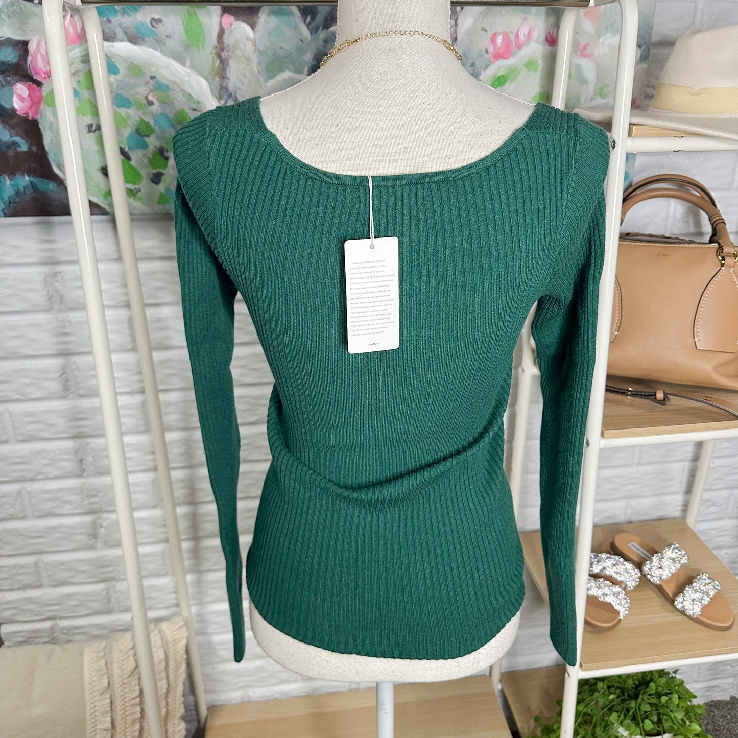 Lillusory New Green Twist Long Sleeve Top Size Medium