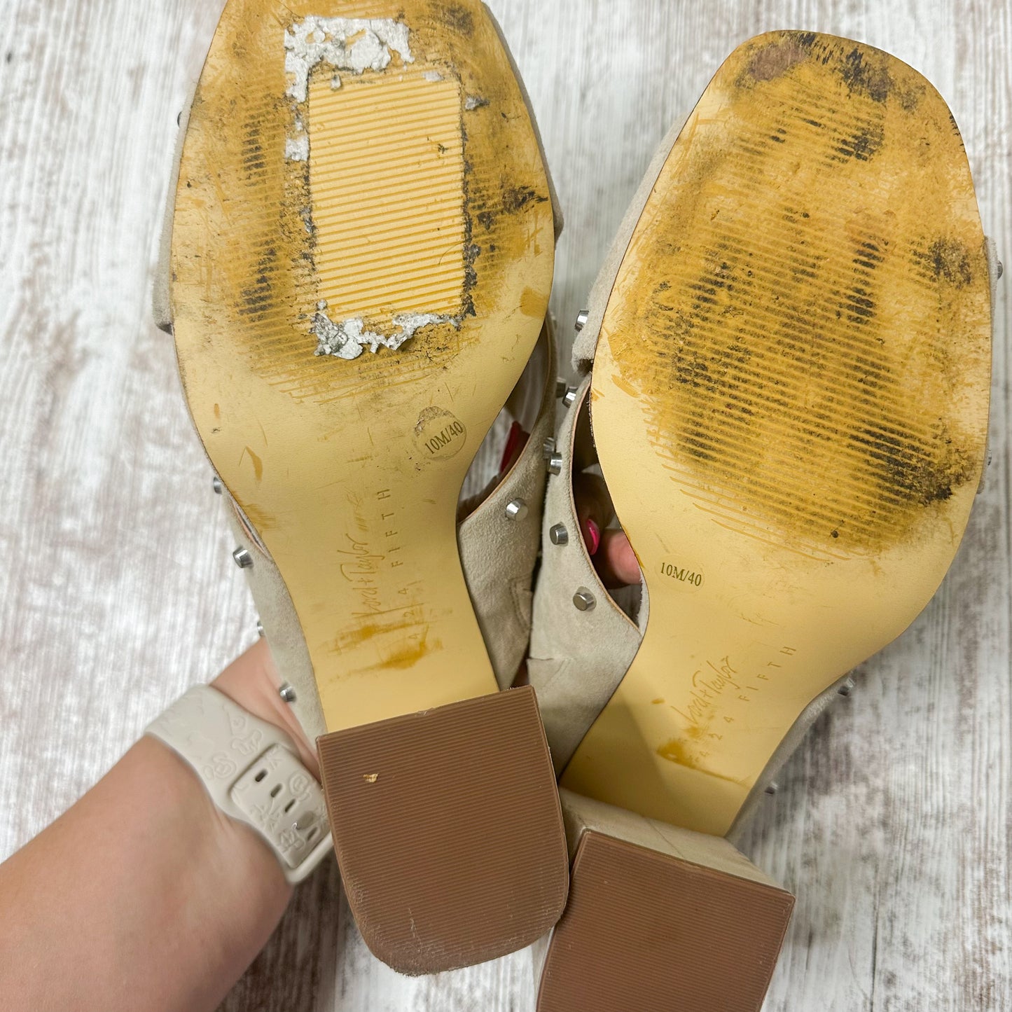 Lord & Taylor Jade Suede Studded Heel Slides Size 10