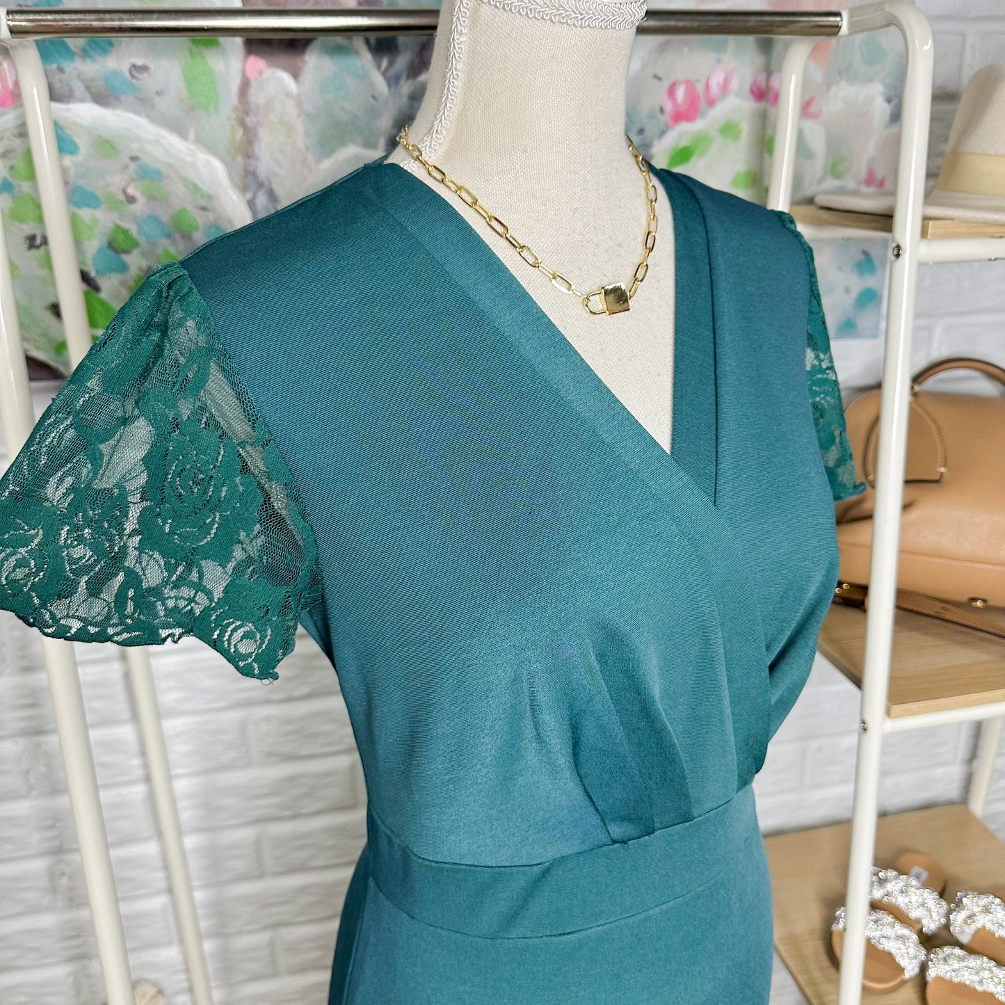 Grace Karin Marine Lace Short Sleeve Midi Dress Size Small