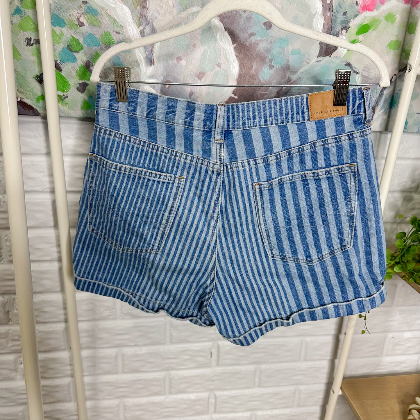 American Eagle Striped Denim Mom Shorts (8)