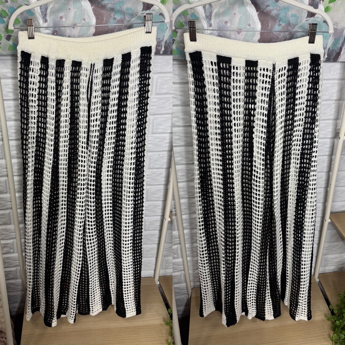 Black/White Mesh Striped Coverup Set (M)