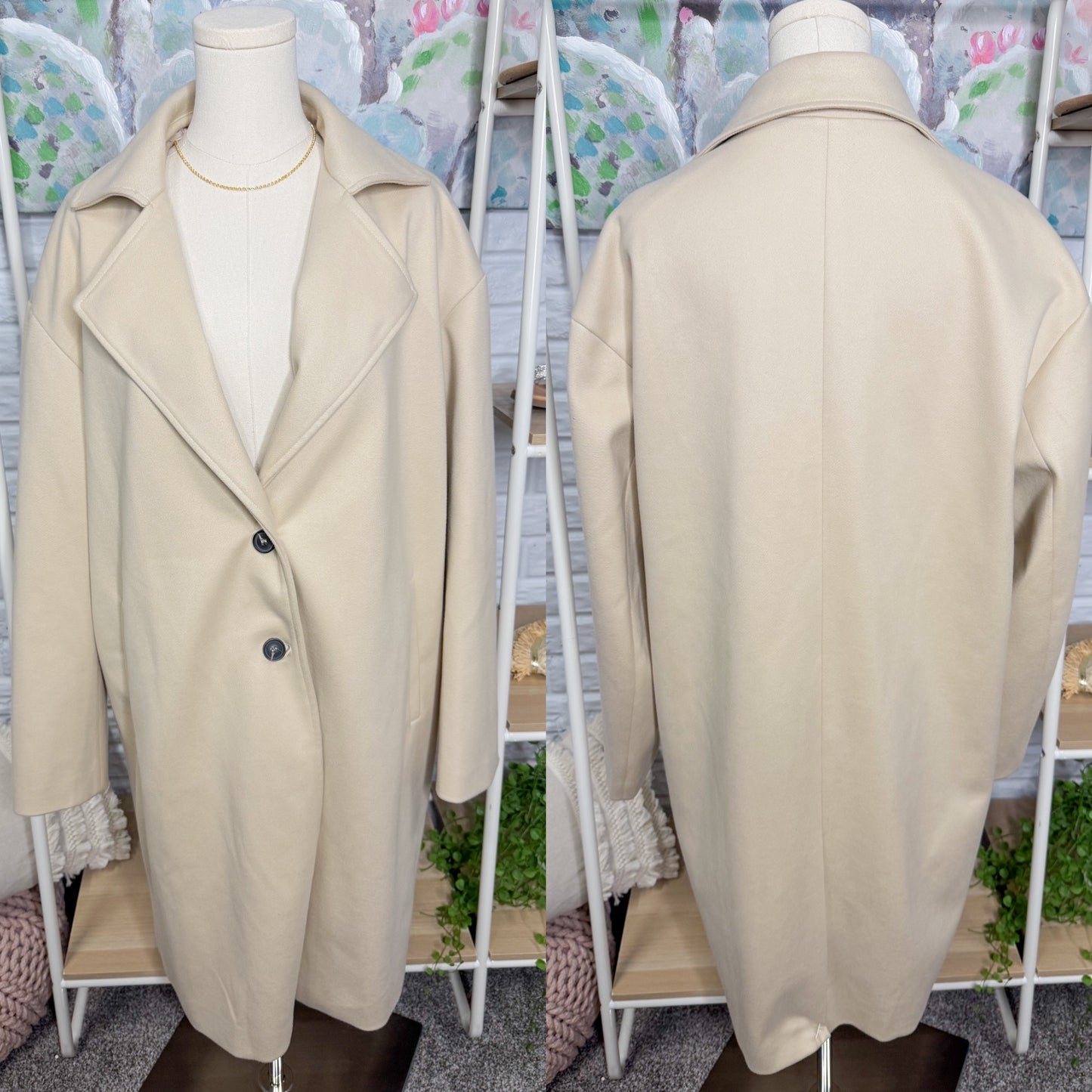 Khaki Long Pea Coat (L)