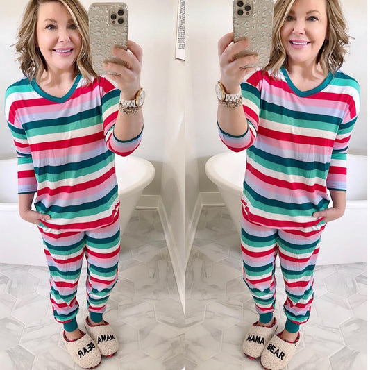 JOYSPUN Multi Color Striped Pajama Set Size Small