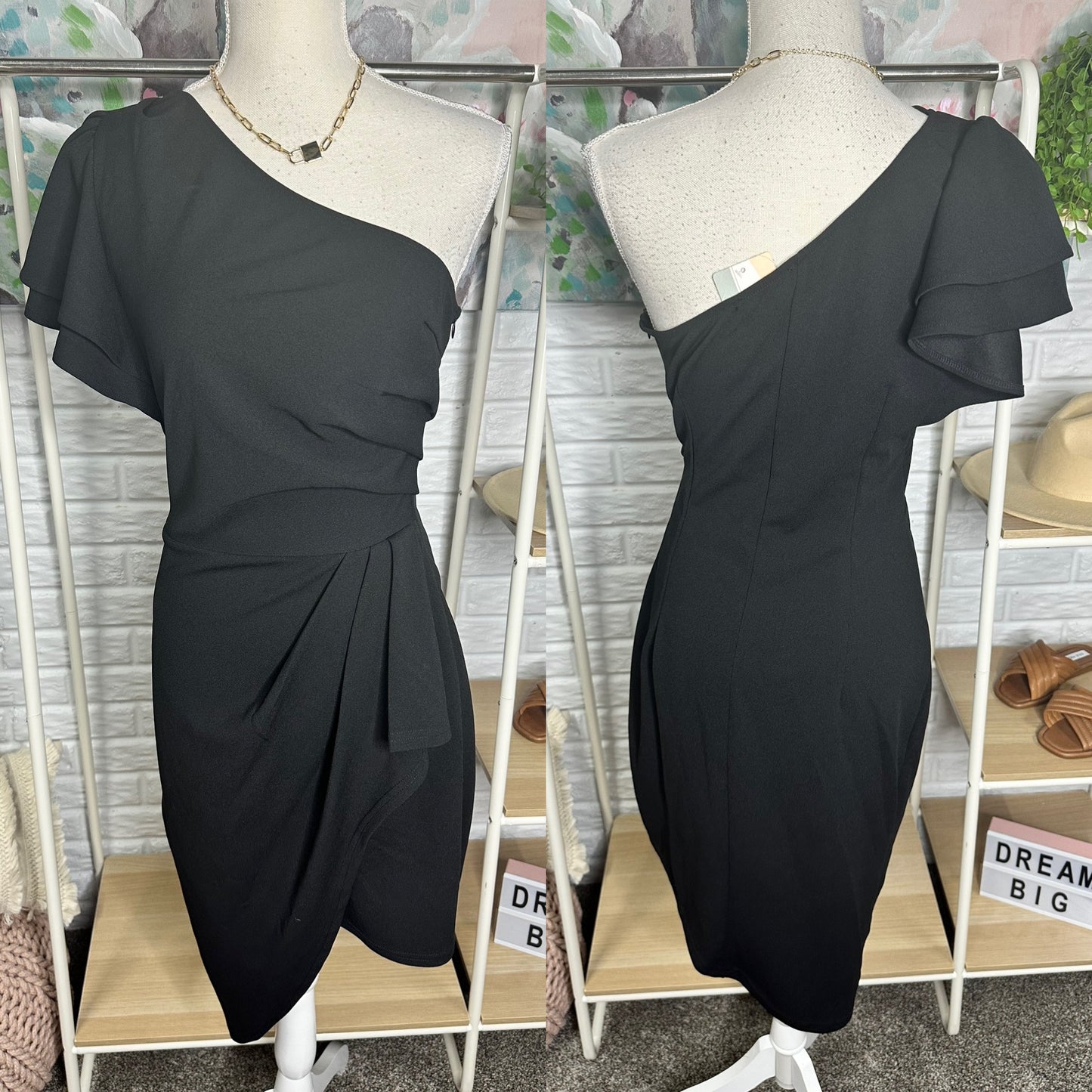 BTFBM New Black One Shoulder Mini Dress Size Medium