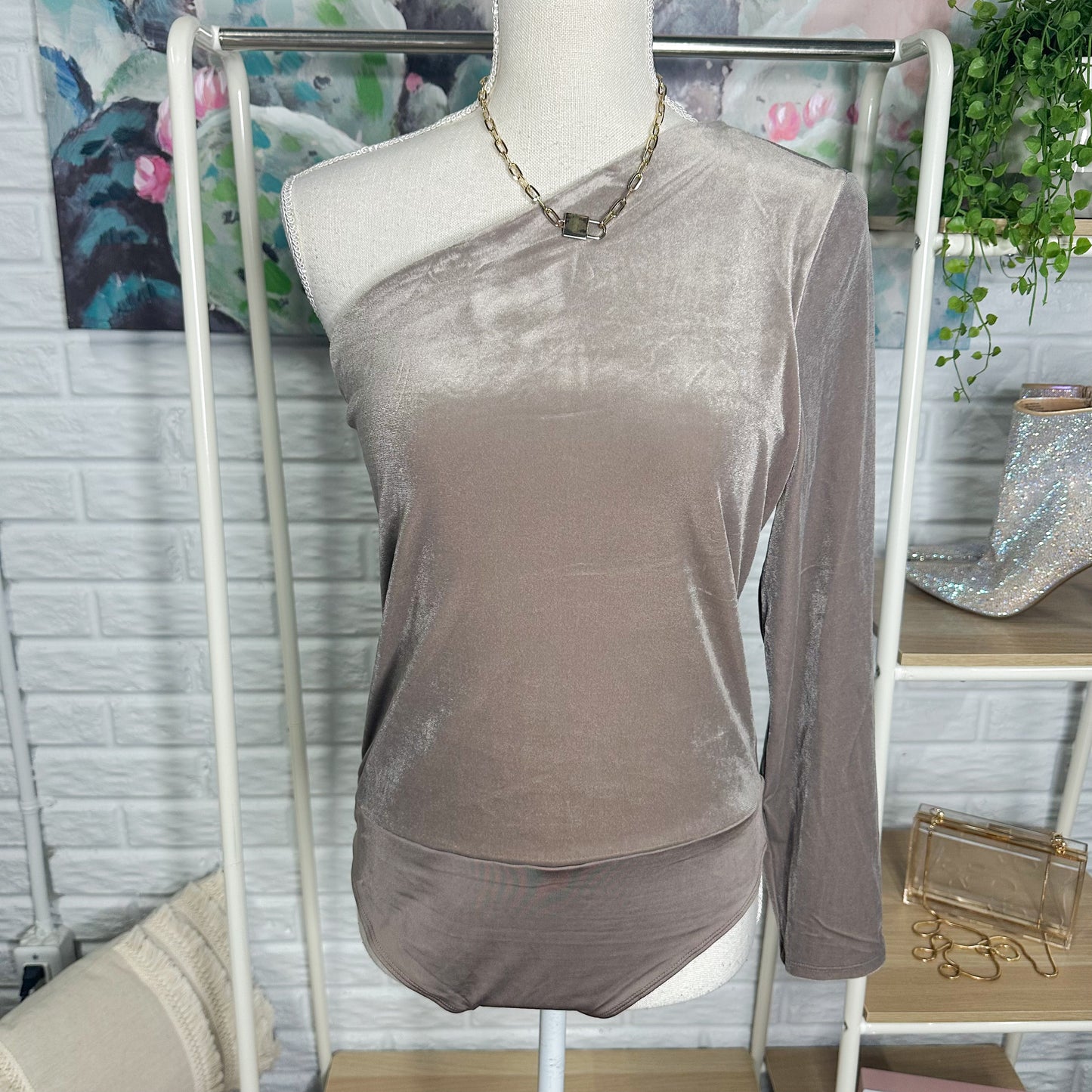 Express New Velvet One Shoulder Bodysuit Size Large