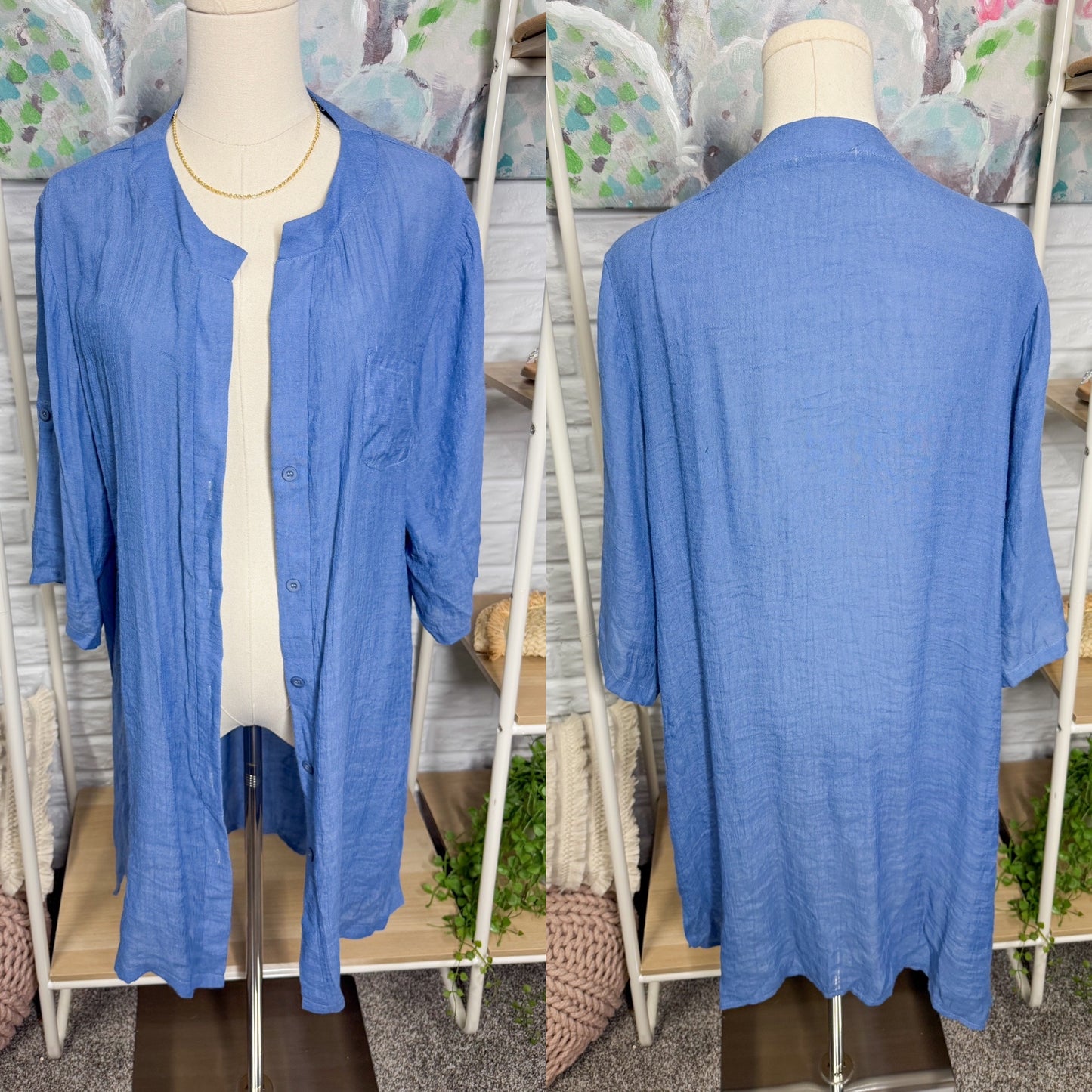 Aimage Blue Button Down Coverup (L)