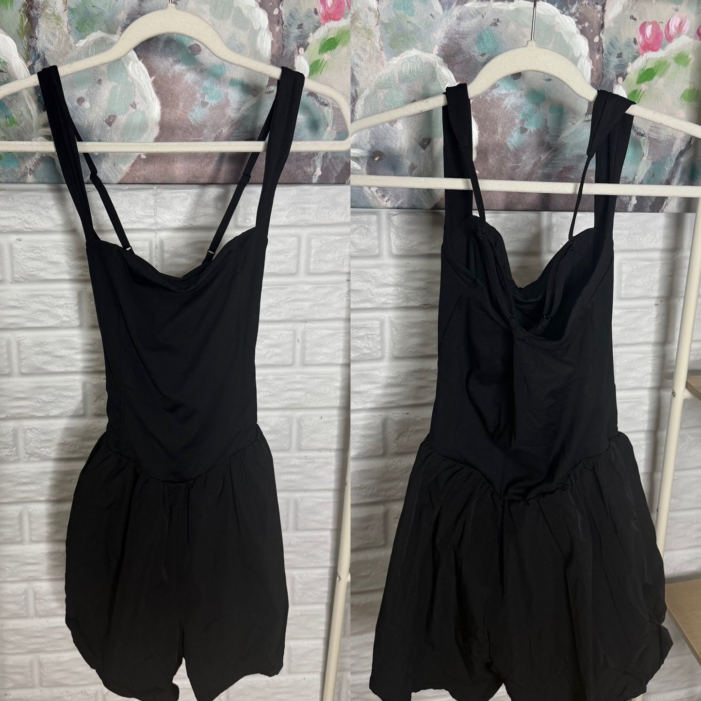 Qinsen New Black Square Neck Romper (M)