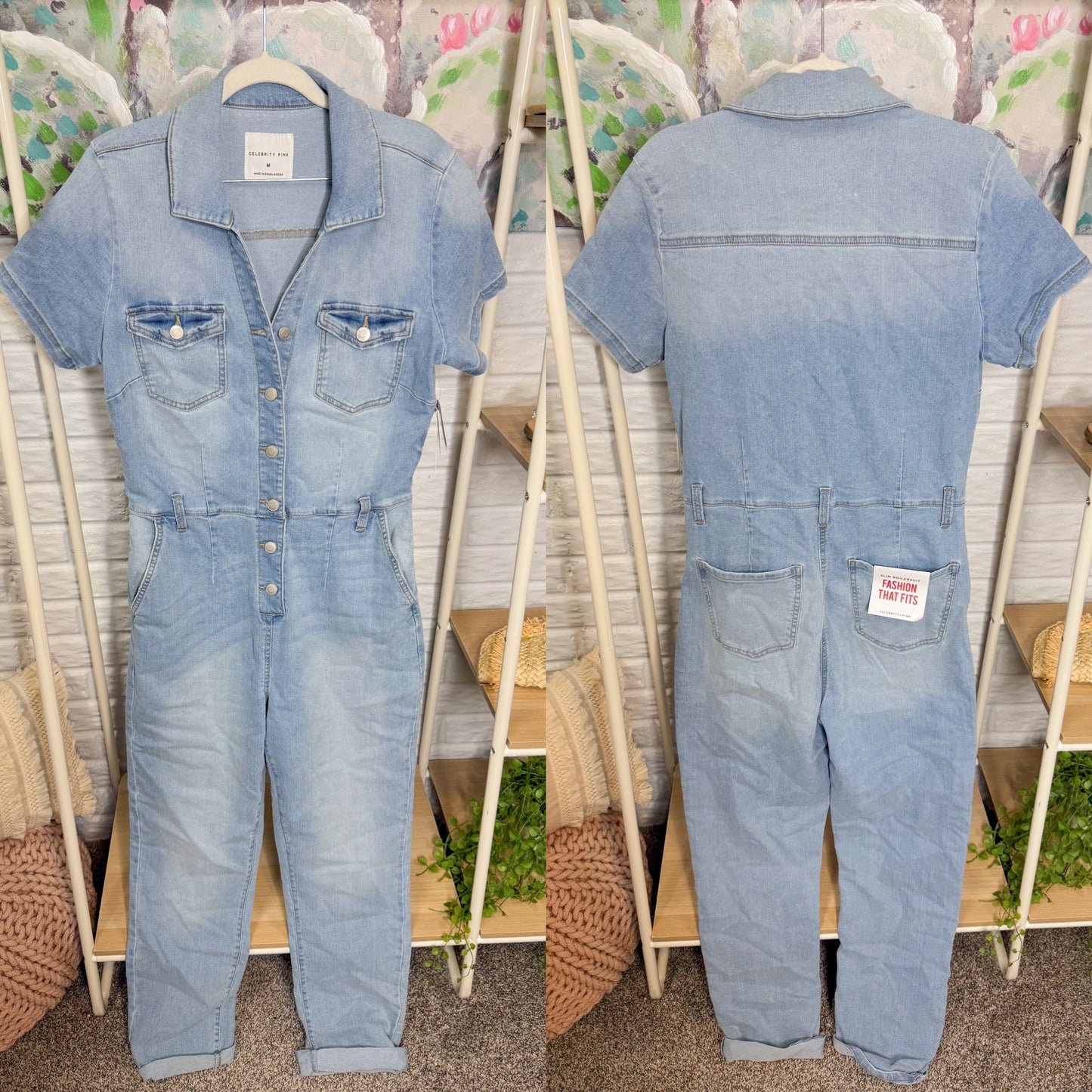 Celebrity Pink Slim Fit Denim Jumpsuit (M)