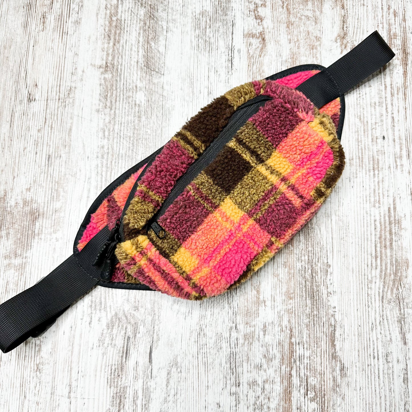 No Boundaries New Plaid Sherpa Belt Bag Fannypack