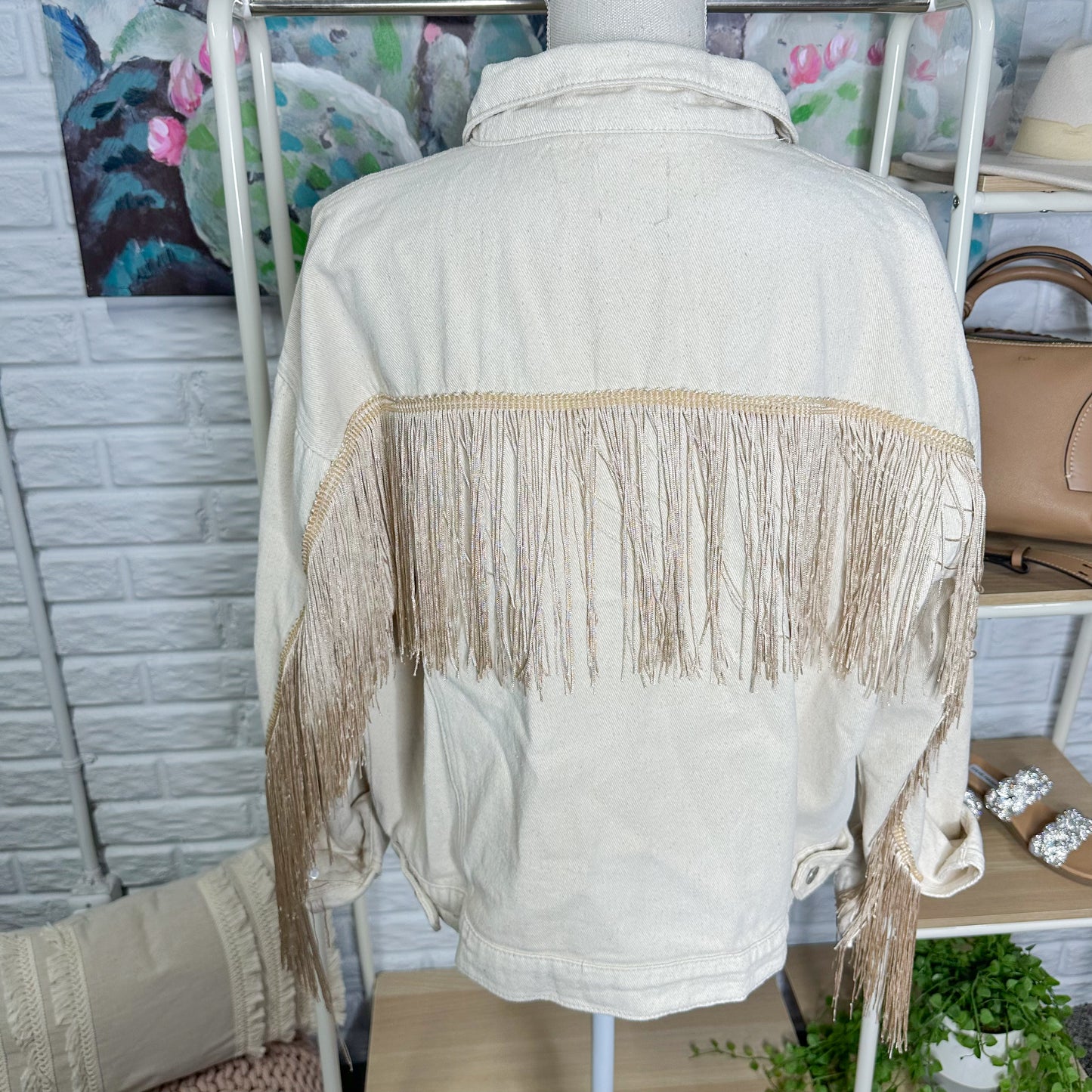 Boohoo New Plus Tassel Denim Jacket Size 12