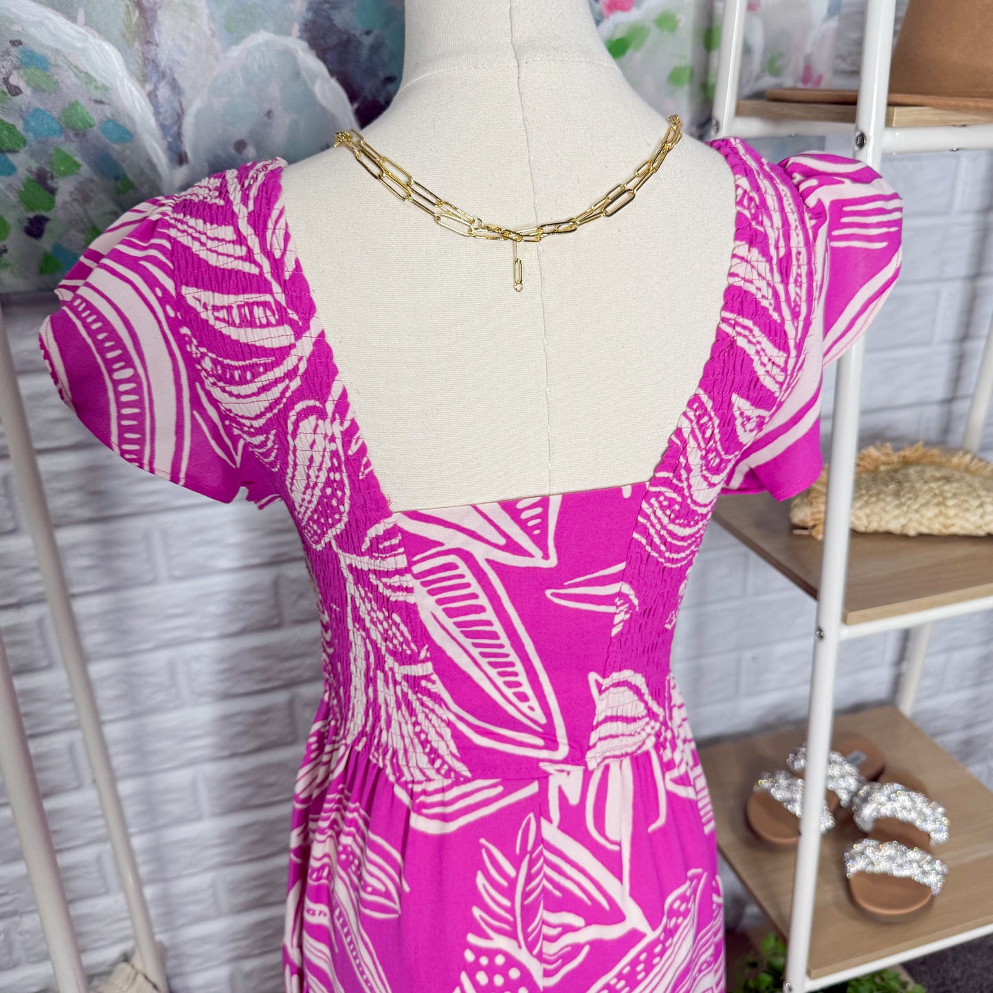 Prettygarden Purple Flutter Sleeve Tiered Midi Dress (S)