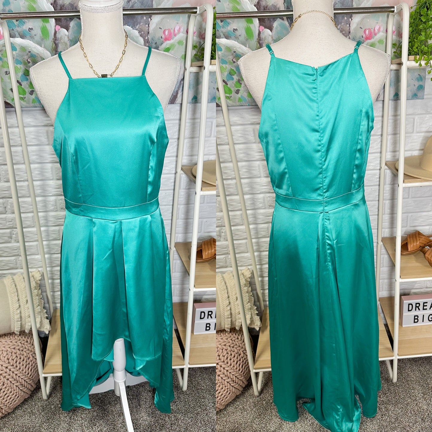 Prettygarden New Teal Satin High Low Maxi Dress Size Medium