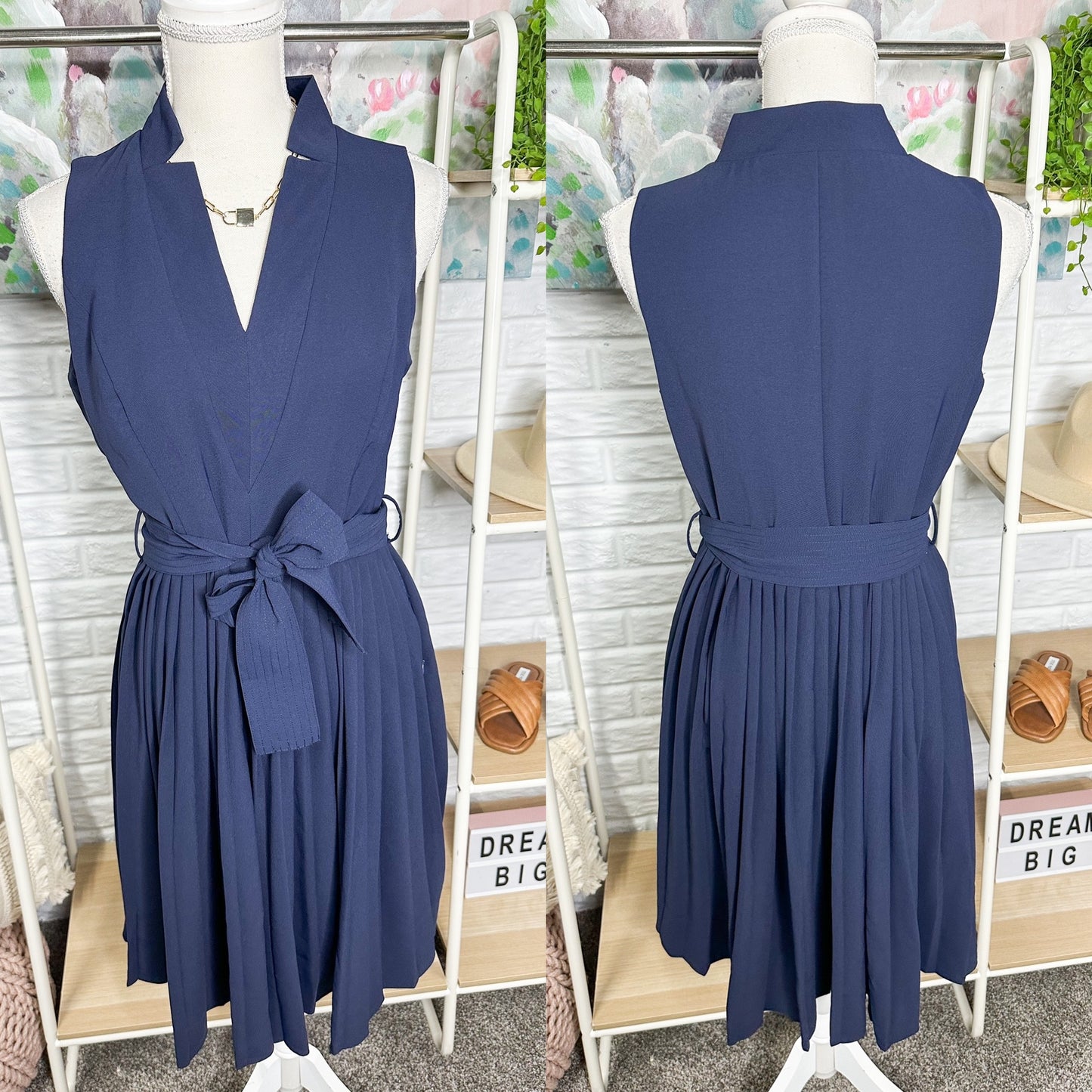 Grace Karin Navy Pleated Swing Dress Size Small