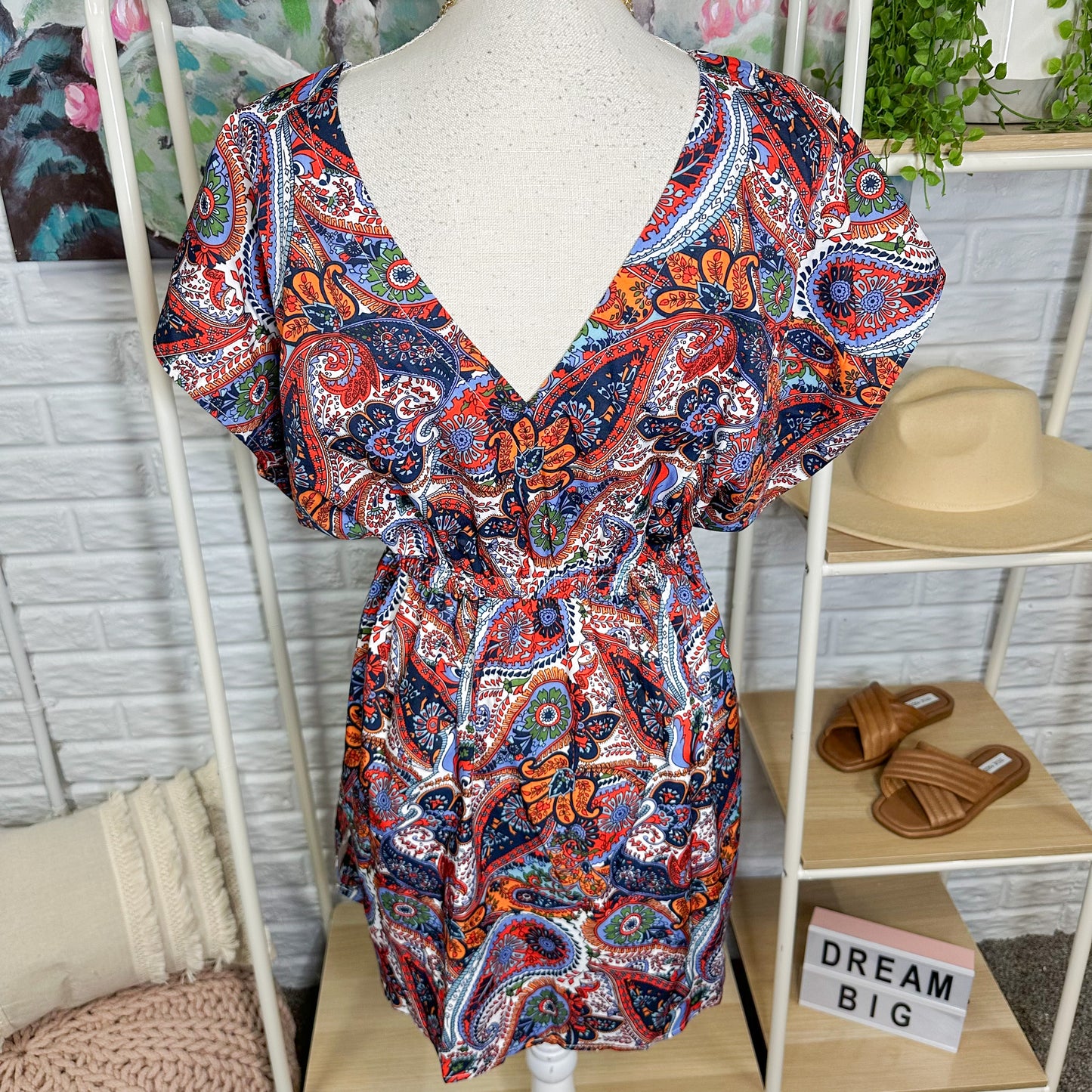 Cupshe Paisley Print V Neck Dress Size Small