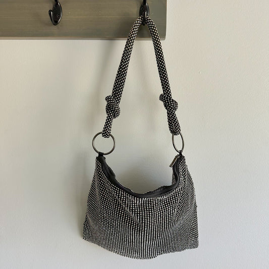 New Black Rhinestone Hobo Handbag