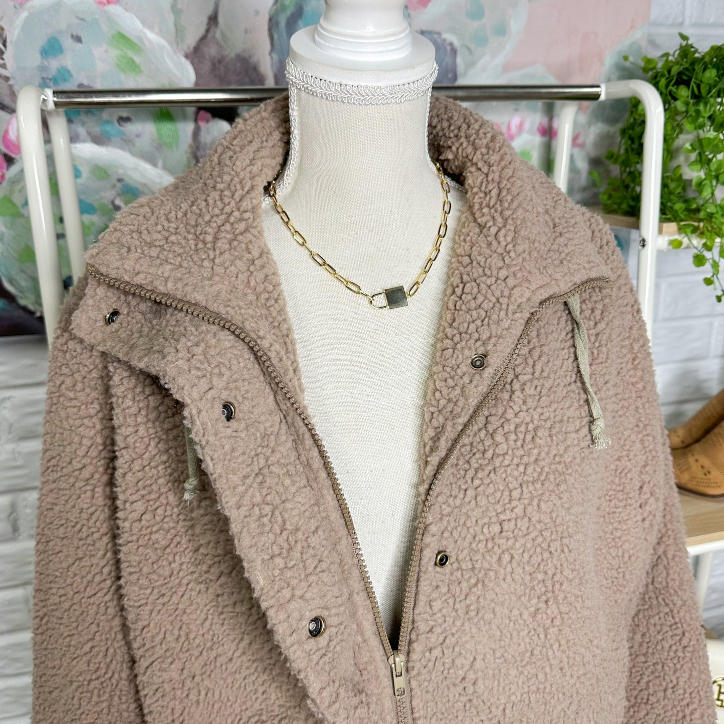 Pink Lily Mocha Sherpa Coat Size Large