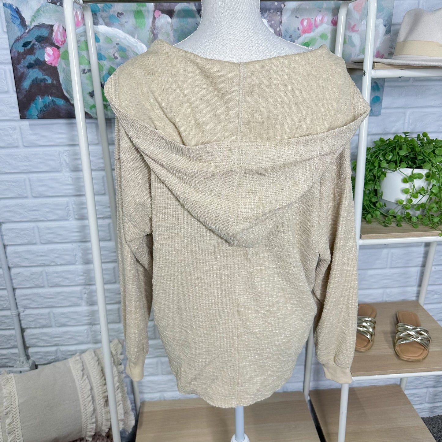 Mae Designs New Tan Hooded Button Cardigan (S)