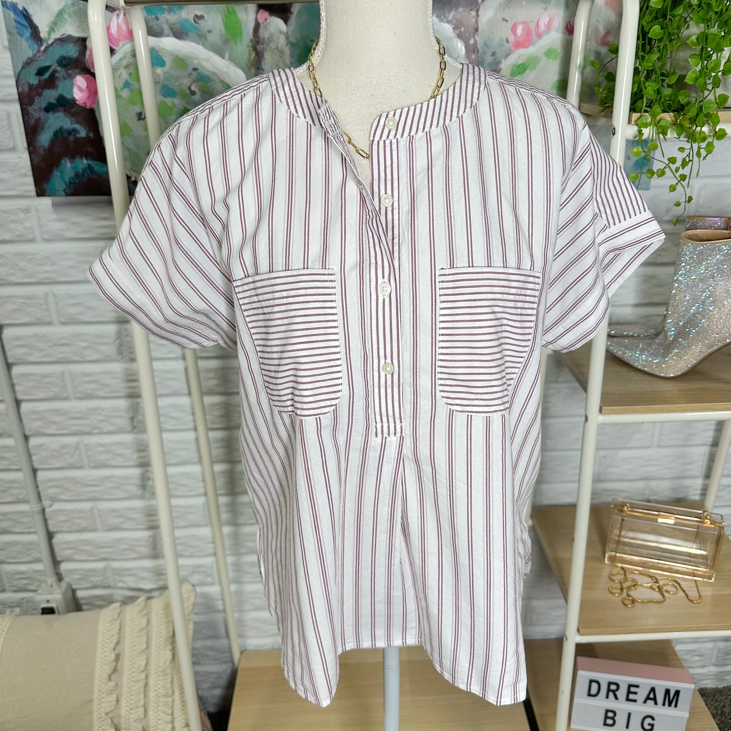 LOFT New Striped Dolman Henley Everyday Shirt Size XS