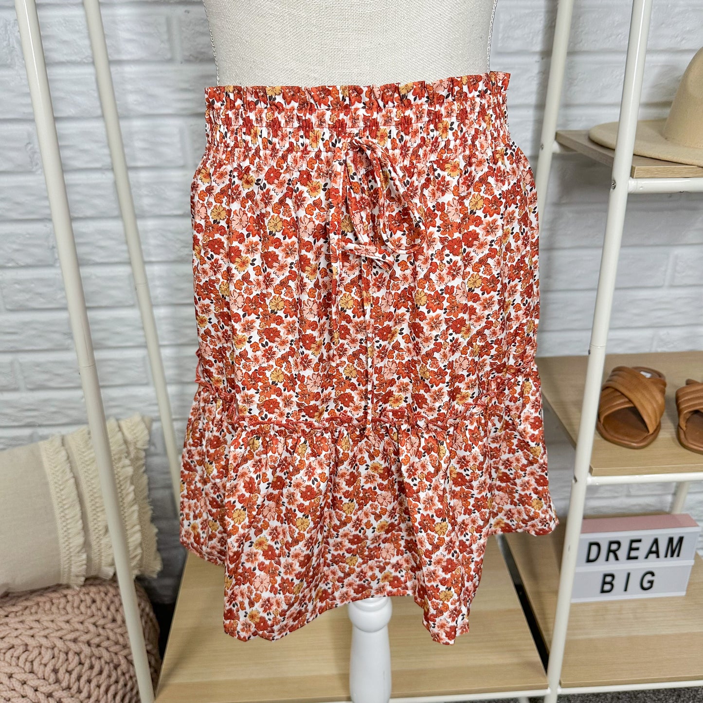 Cupshe X Macy New Ditsy Floral Print Smocked Drawstring Skirt Size Medium