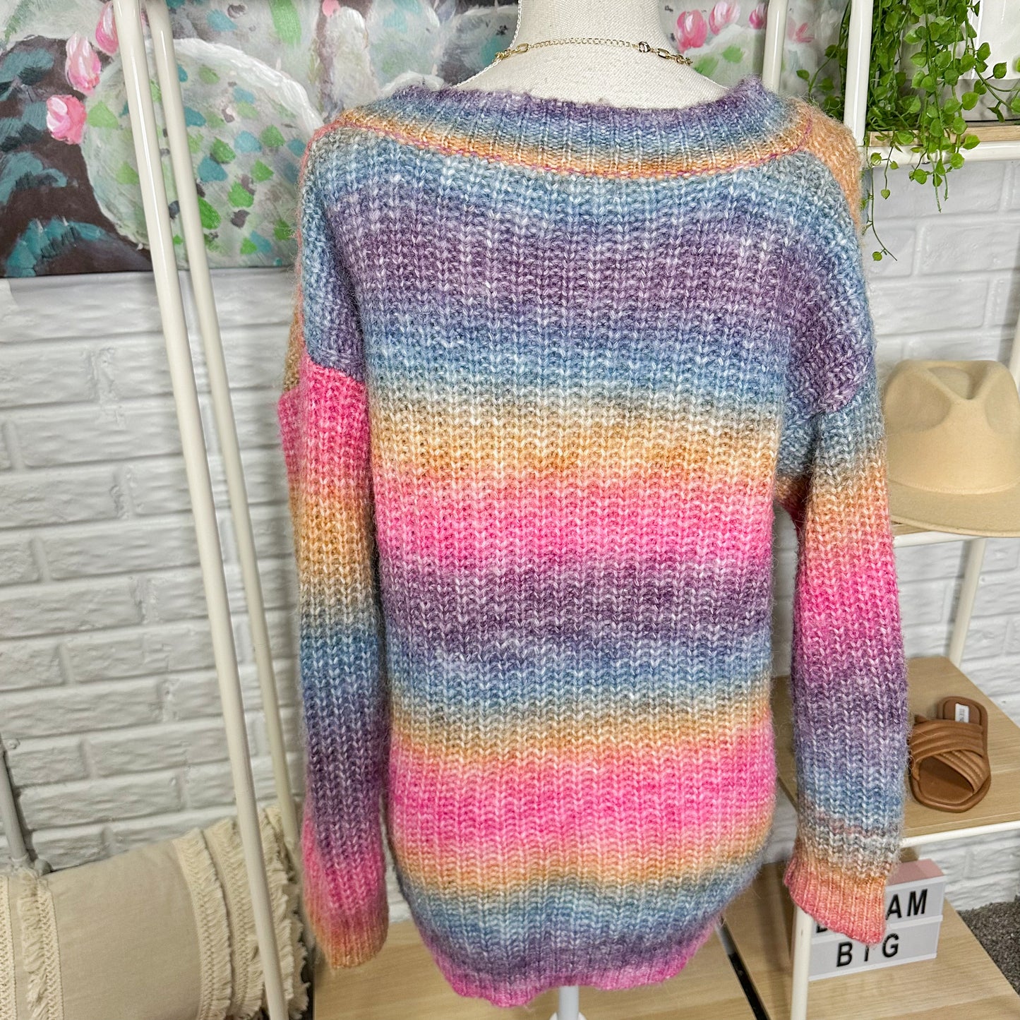 Macaron Rainbow Ombre Chunky V Neck Sweater Size Medium