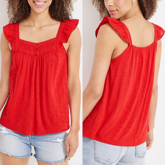 Maurice’s New Eyelet Trim Flutter Sleeve Tank Size Small