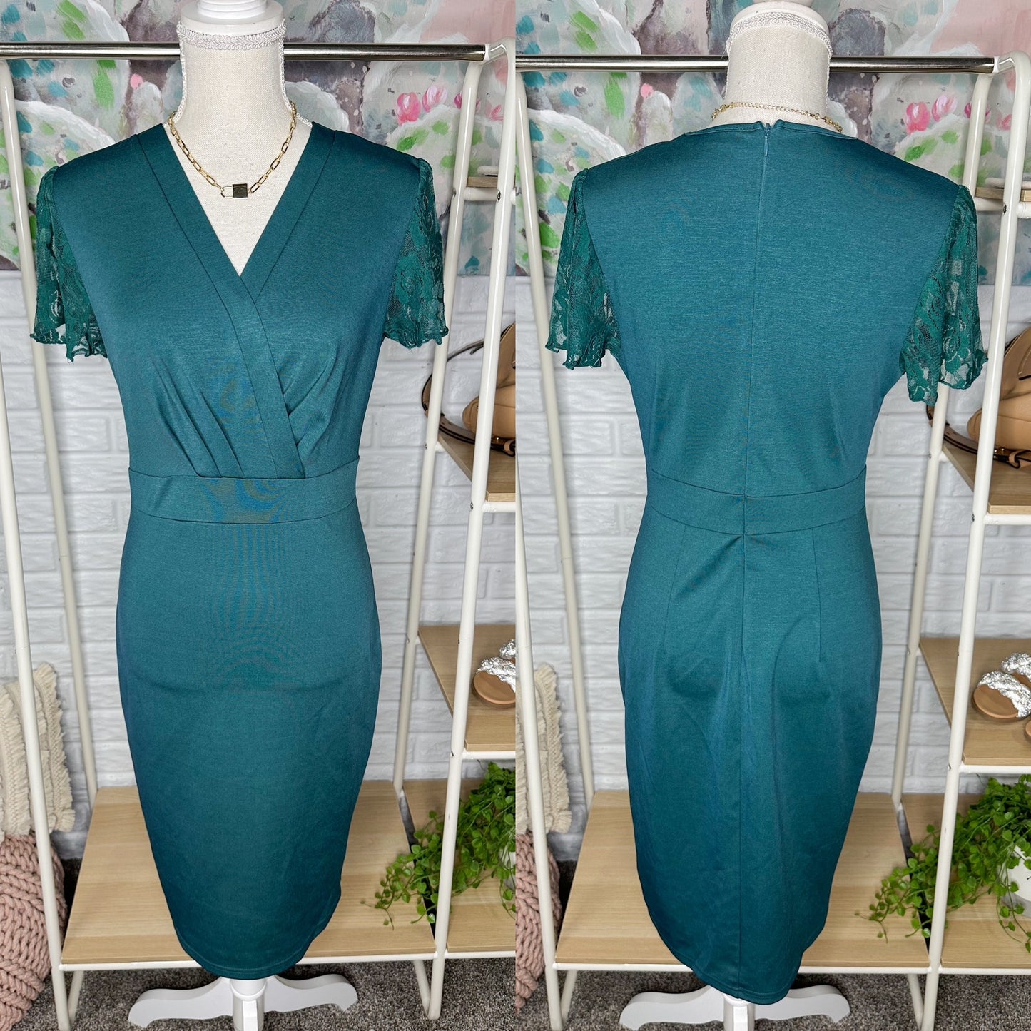 Grace Karin Marine Lace Short Sleeve Midi Dress Size Small