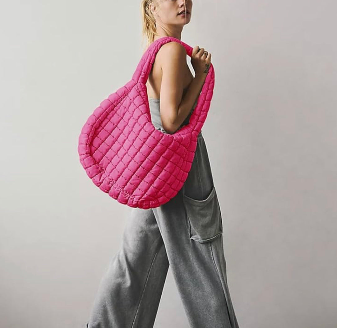 Windysun Pink Quilted Puffer Tote Bag