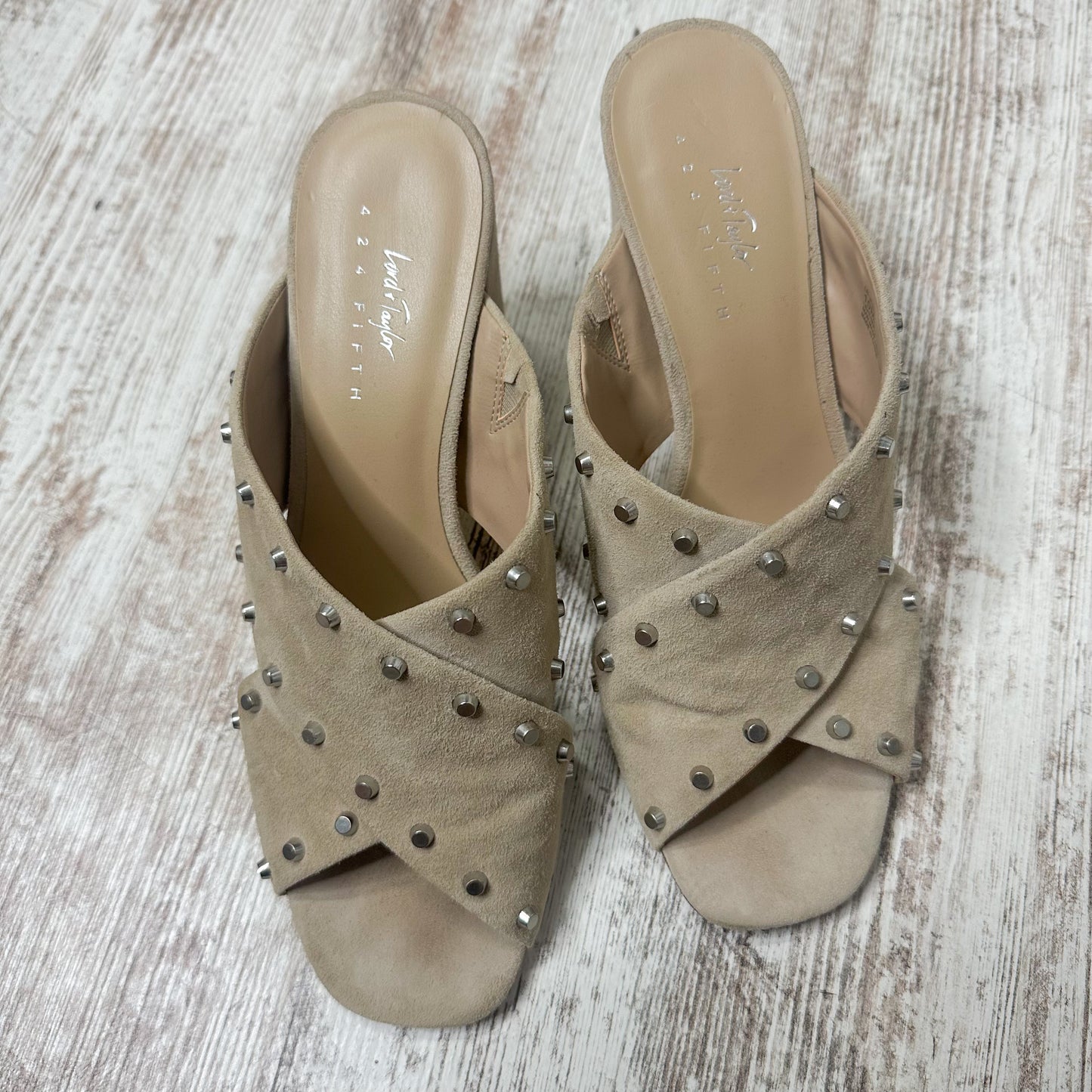 Lord & Taylor Jade Suede Studded Heel Slides Size 10