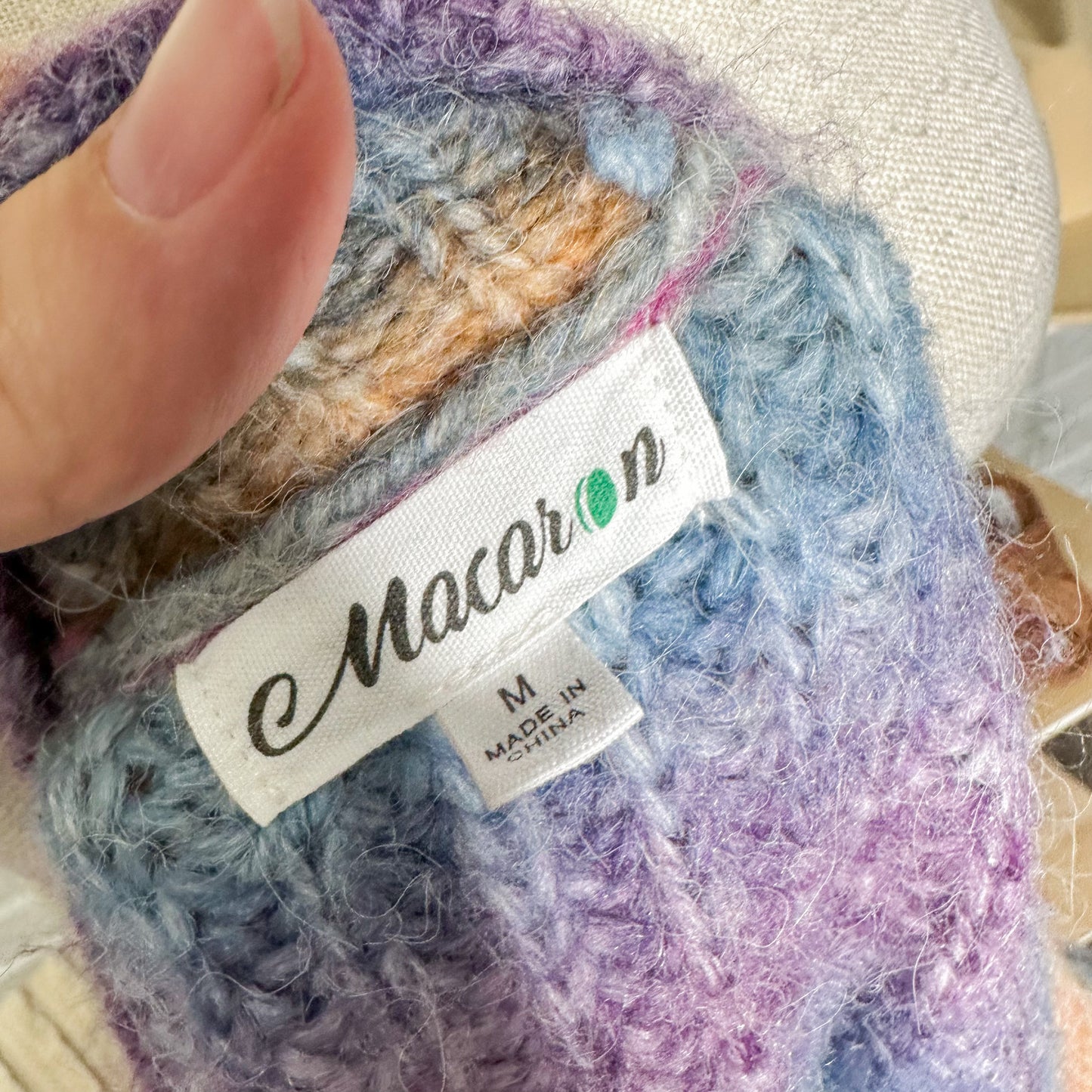 Macaron Rainbow Ombre Chunky V Neck Sweater Size Medium