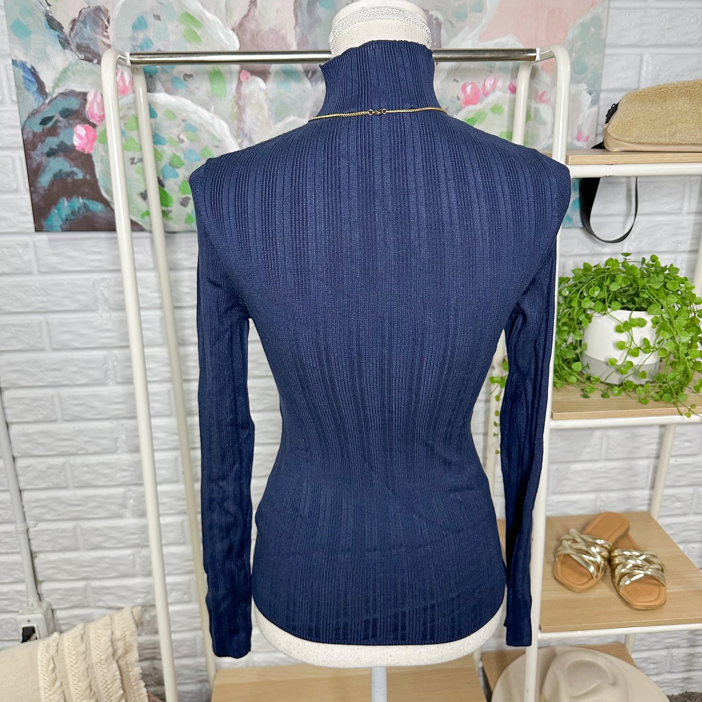 Abercrombie & Fitch Blue Slim Rib Turtleneck Sweater (M)
