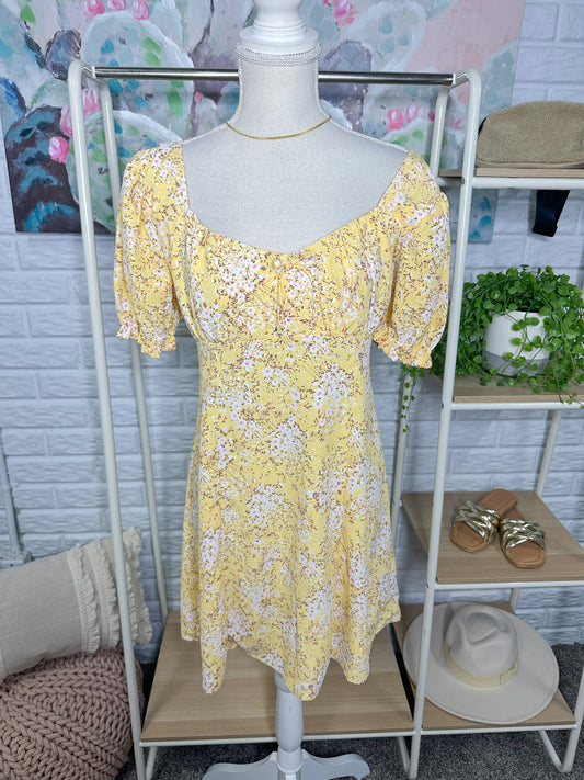 Altar’d State Yellow Floral Milkmaid Mini Dress (M)