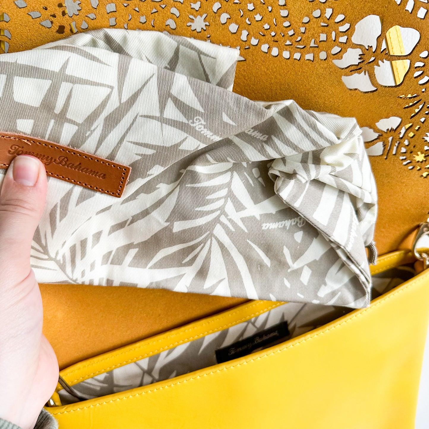 Tommy Bahama New Yellow Laser Cut Crossbody Purse