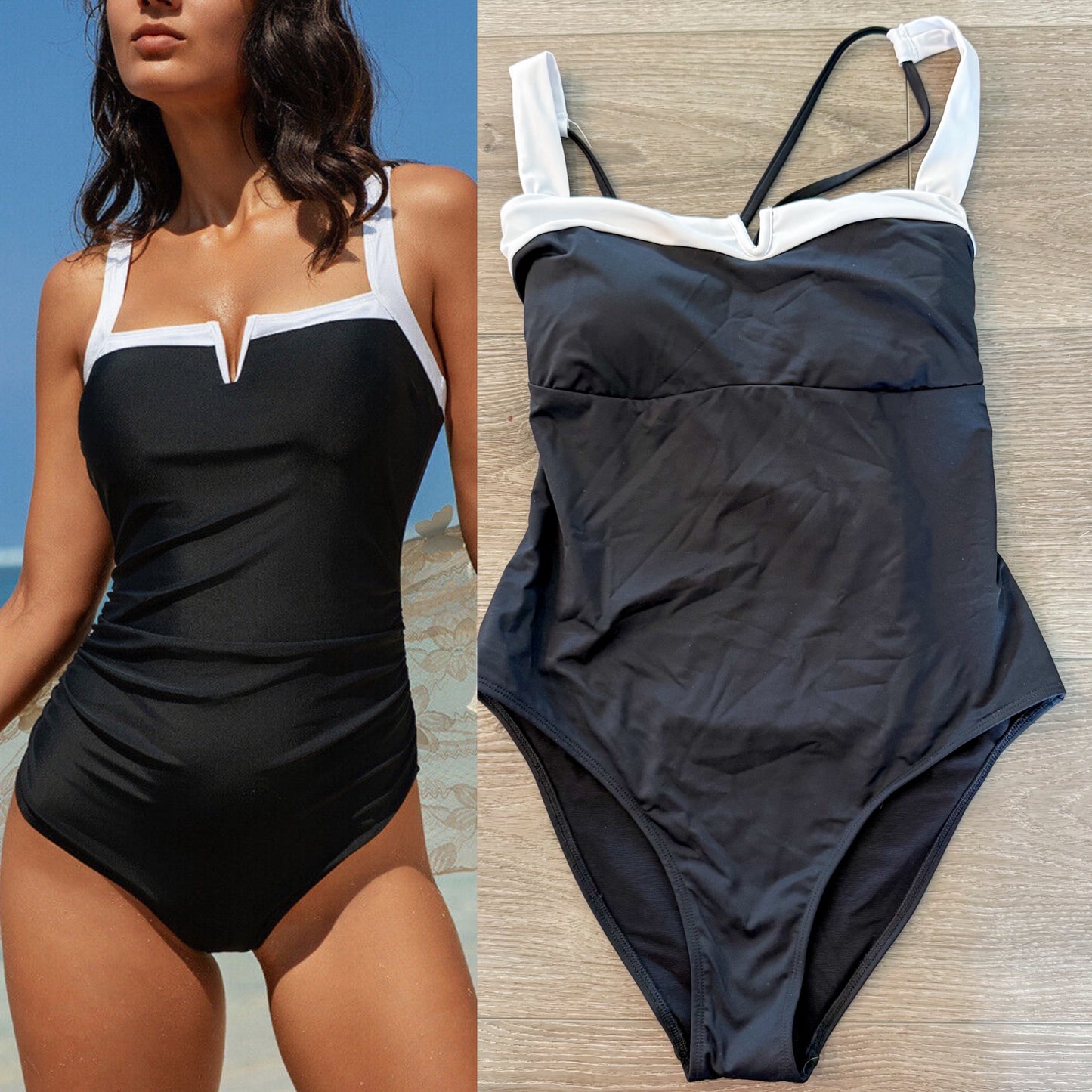 Cupshe New Black & White One Piece Swimsuit (M)