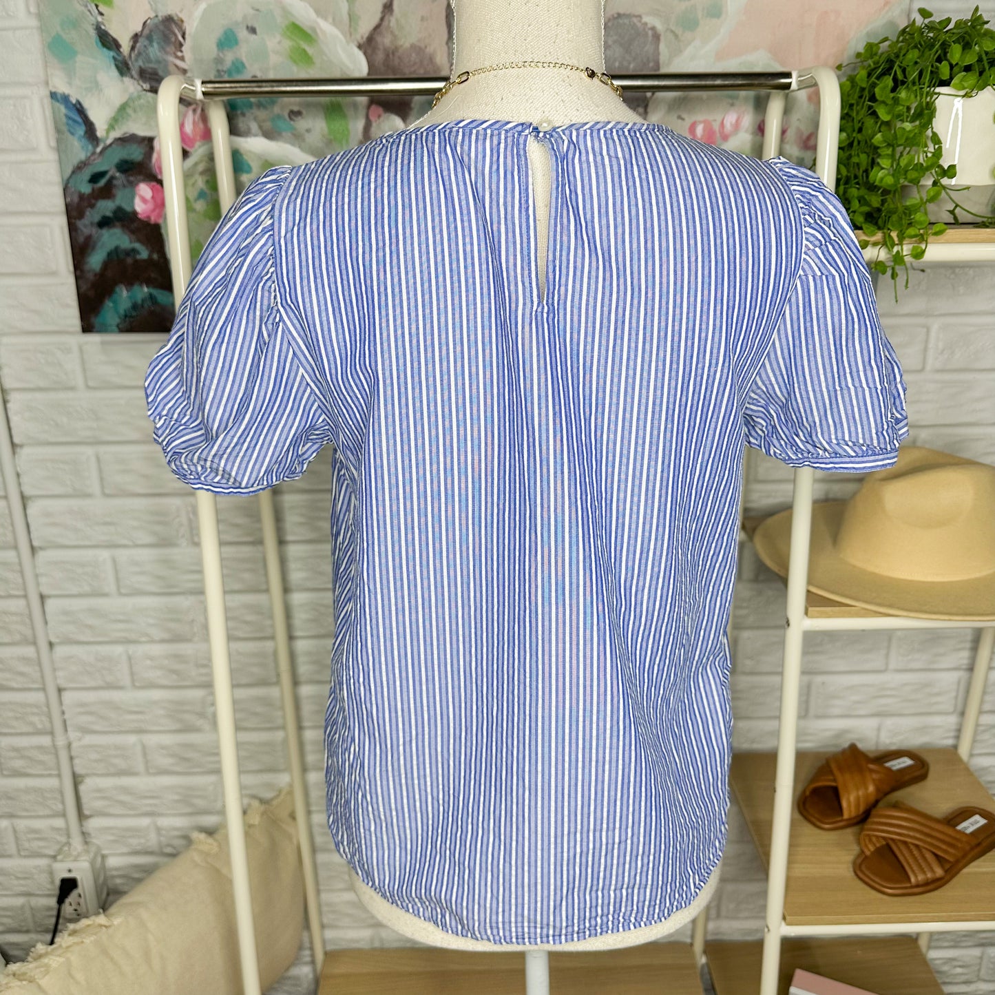 J Crew Factory Puff Sleeve Striped Blouse Size XS
