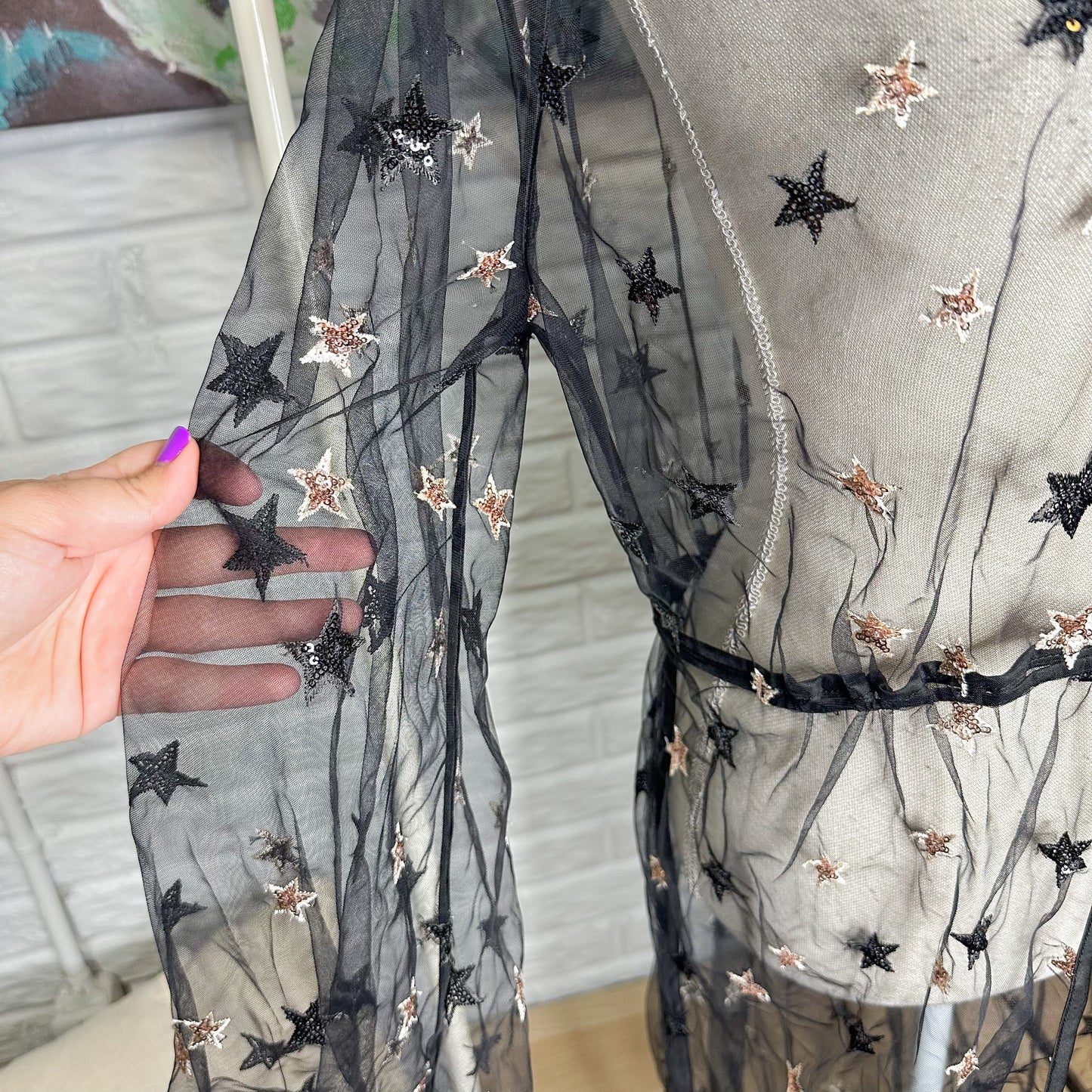 Vici Starry Night Sheer Sequins Duster Size Medium