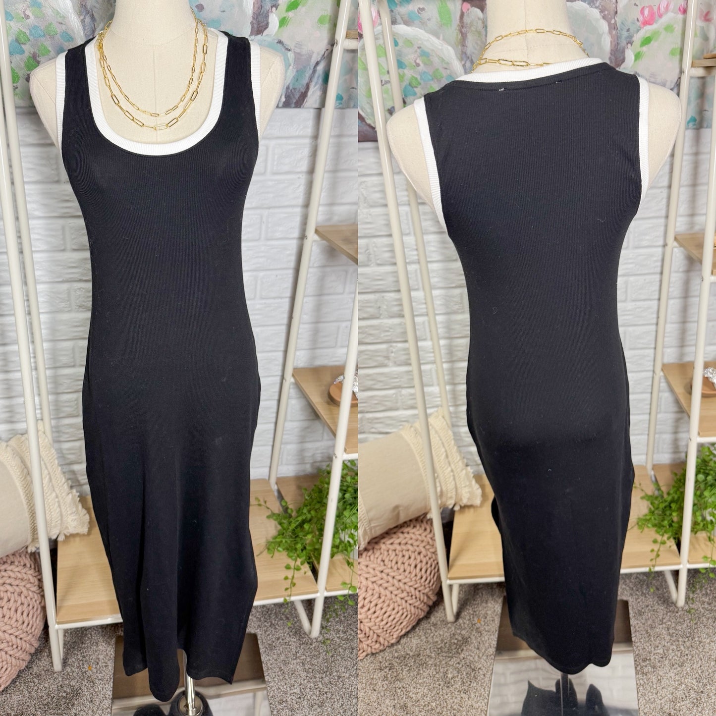 LOFT Black Stretchy Midi Dress (XS)