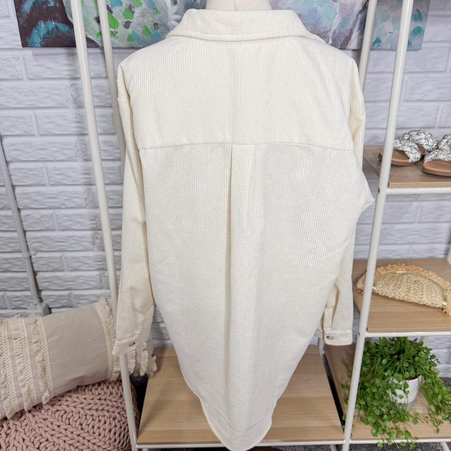 Pink Lily Cream Corduroy Shacket (L)